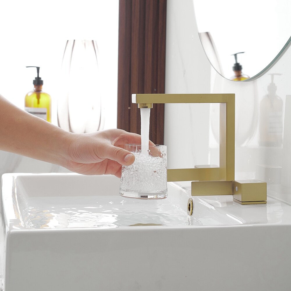 Brushed Gold Widespread Double Handle Mid-Arc Bathroom Faucet
