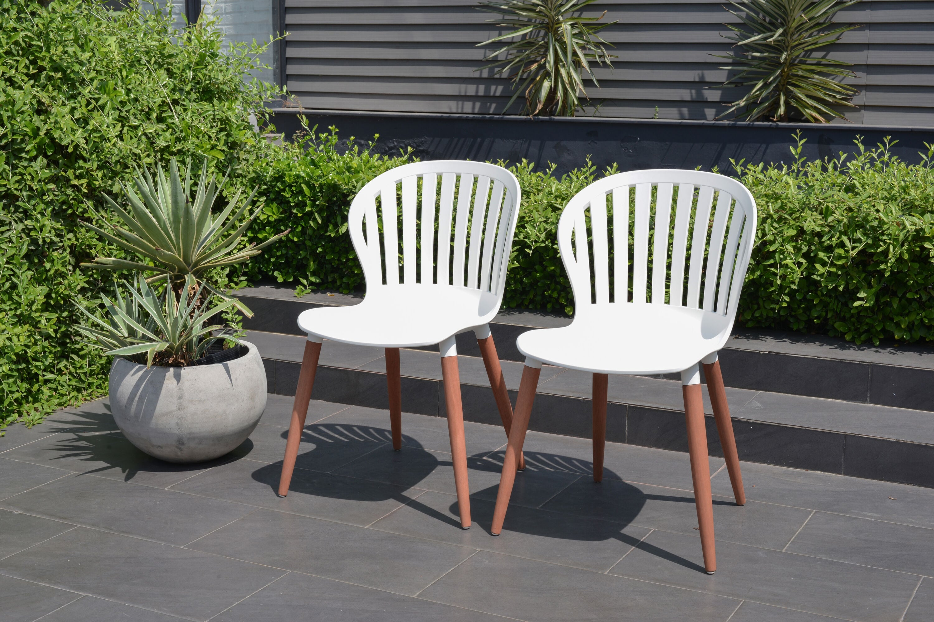 Amazonia 2CANNSIDEPARWHT Outdoor Patio Set of 2 White White Solid Seat