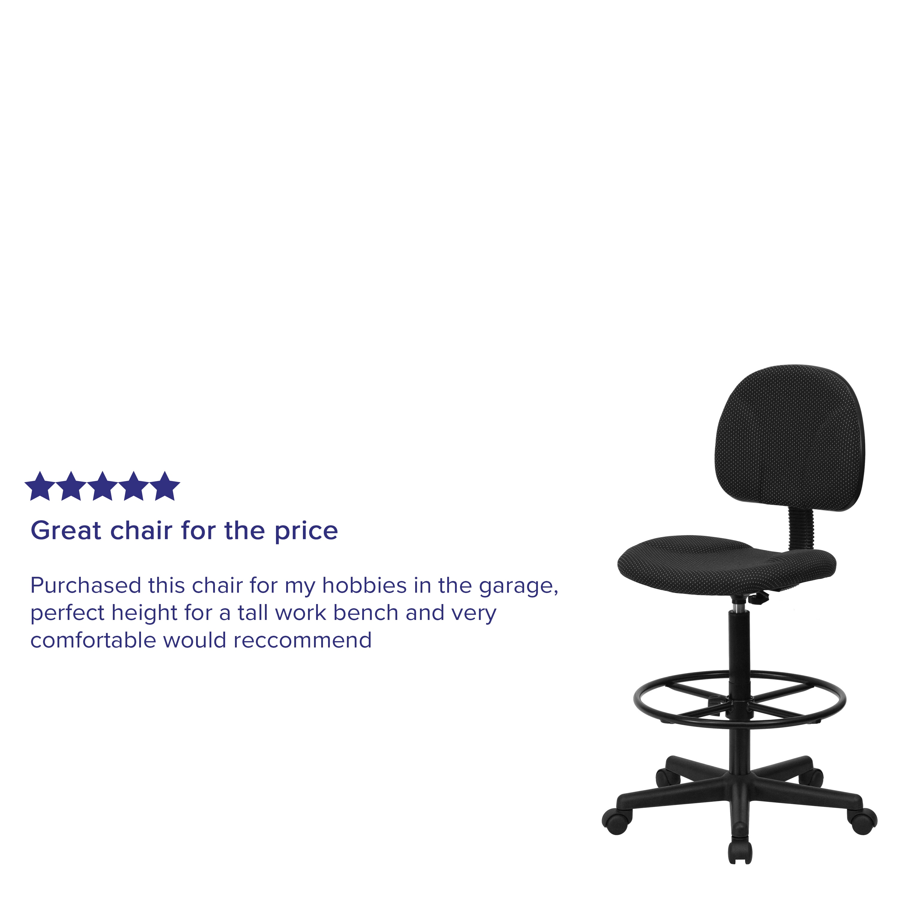 Black Adjustable Swivel Drafting Chair with Foot Ring