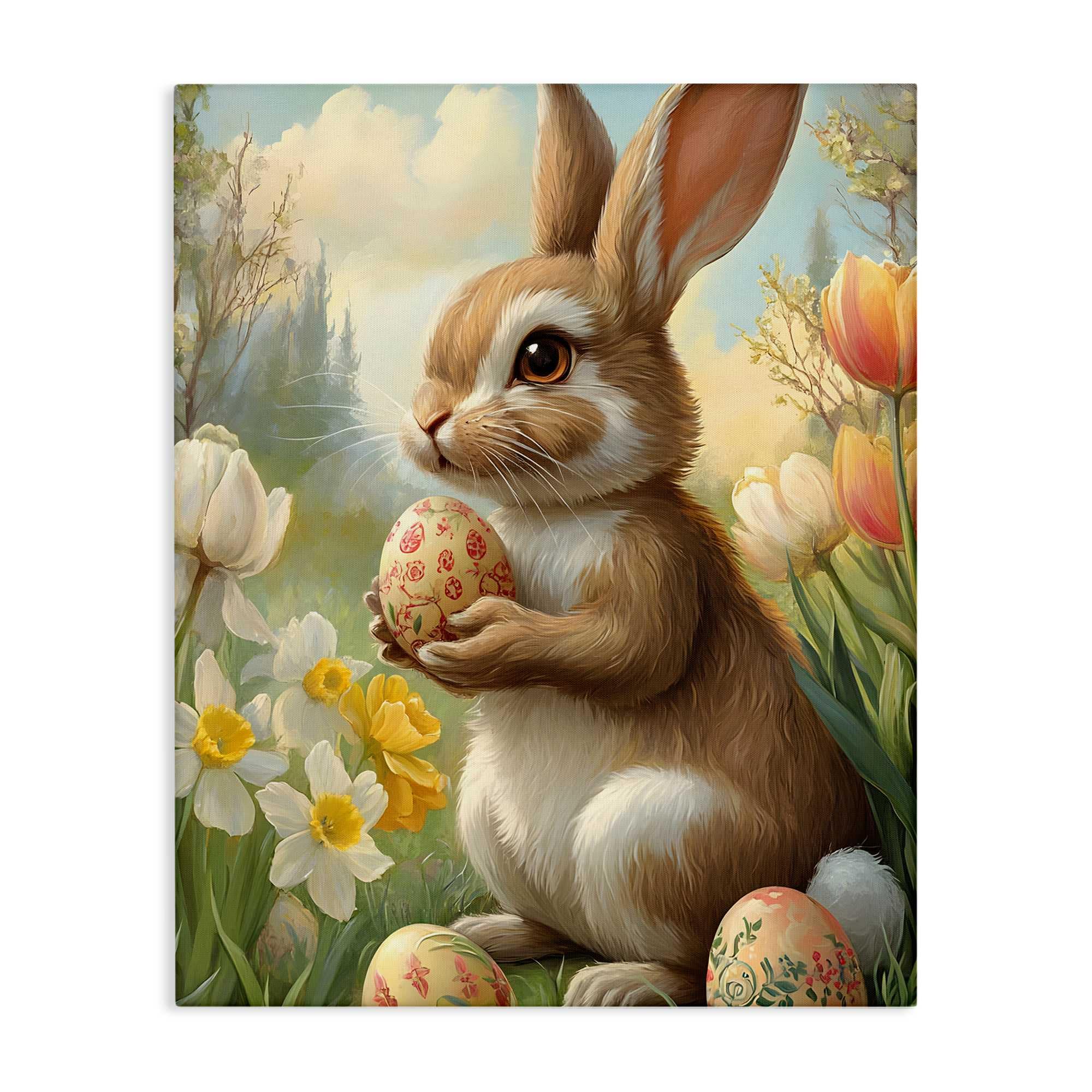 Stupell Industries BT-773-CN-24X30 Easter Bunny with Painted Eggs Canvas Wall Art By Franklyn Gregory 24 x 30