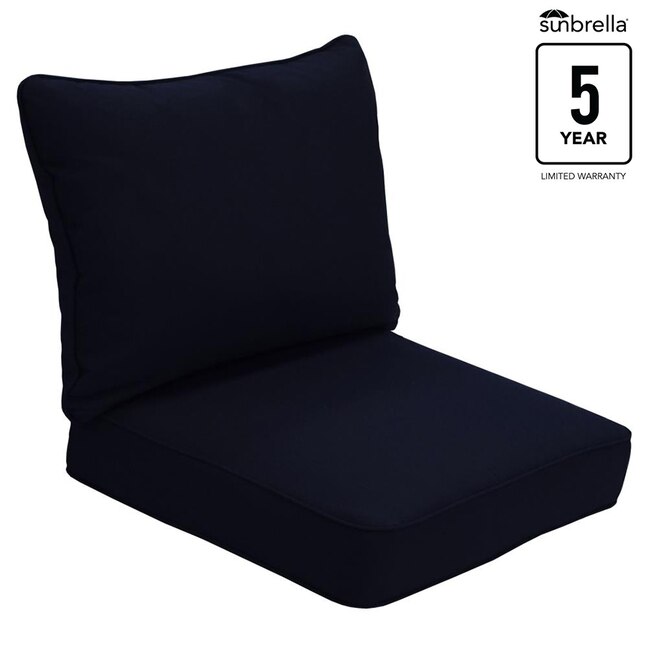 Outdoor Sunbrella Canvas Navy Blue 3" Foam Seat Cushion with Ties