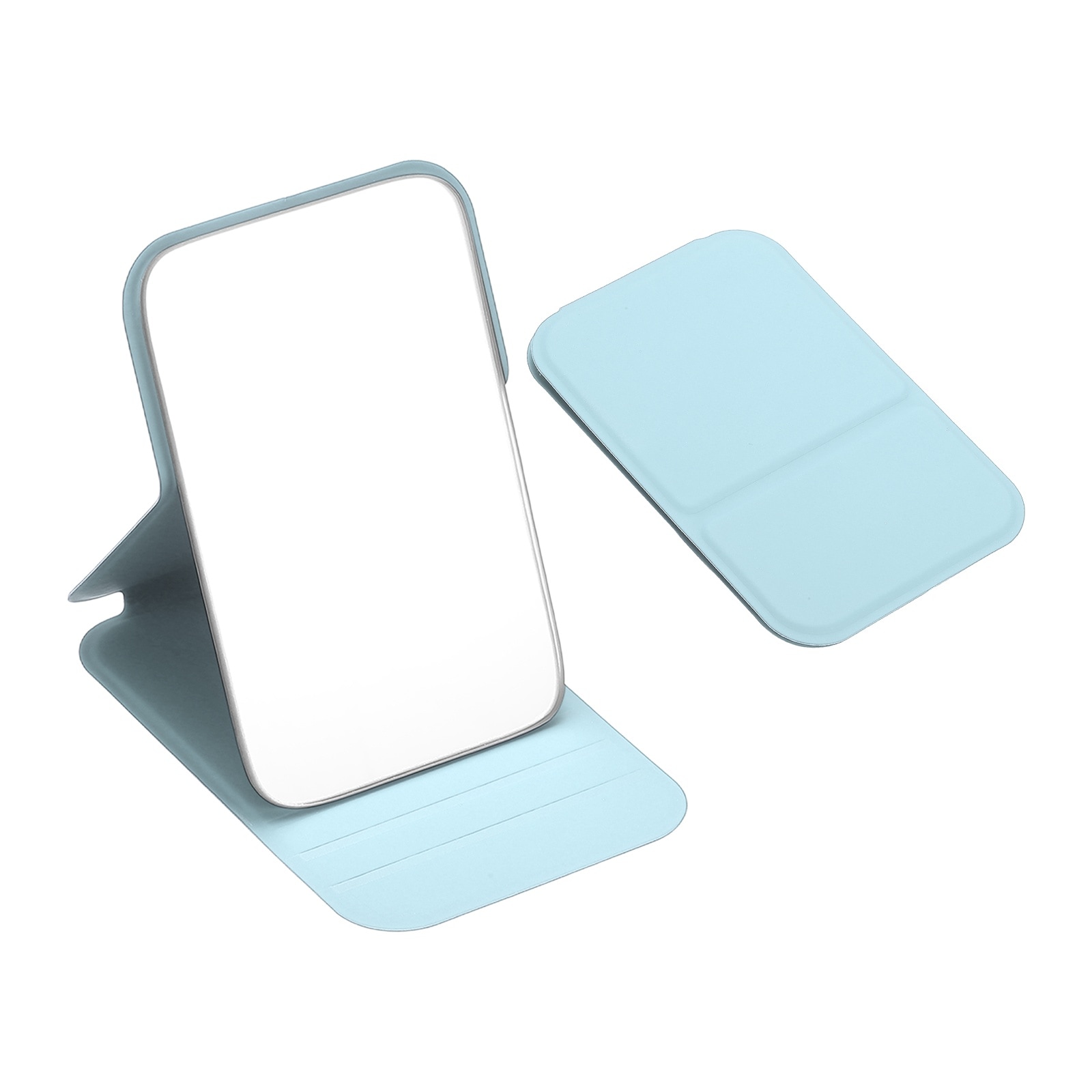 Unique Bargains Small Rectangle Pocket Mirror for Purse 4.33 x 2.76inch Compact Makeup Mirror with Leather Case Travel Mirror Handheld Mirror for Women Girls Purse Gift(Light Blue) #S26012701UX3001
