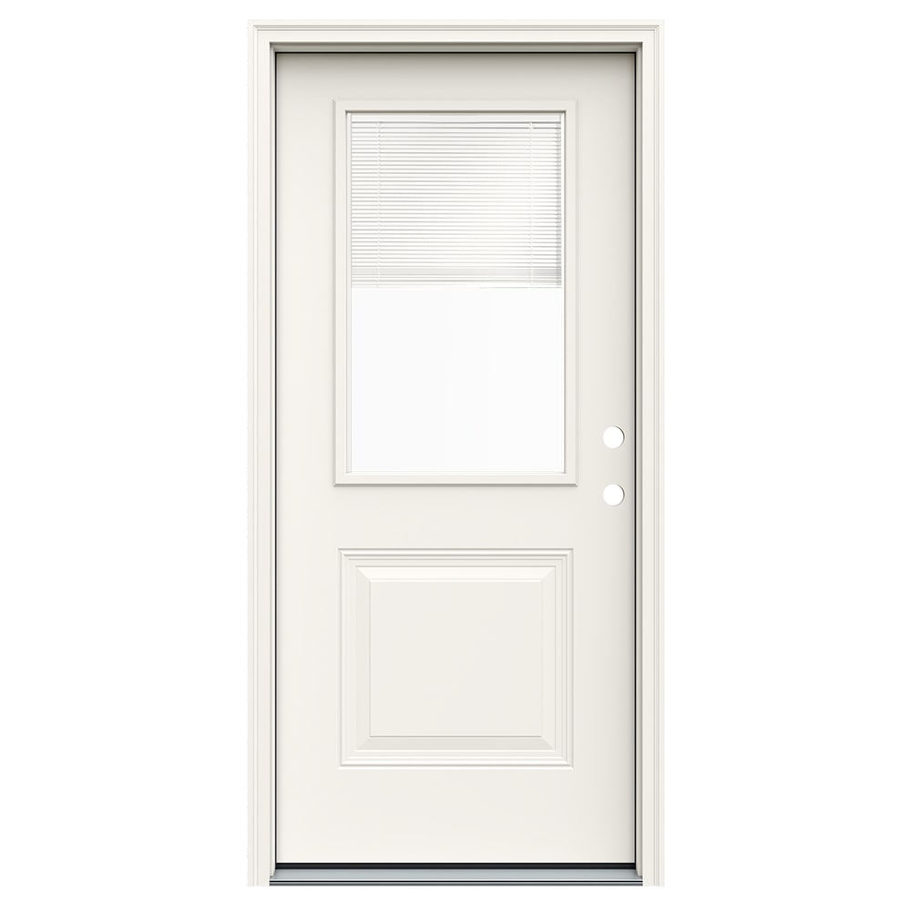 JELD-WEN JW239200189 36-in x 80-in x 4-9/16-in Steel Half lite Left-hand inswing Primed Prehung Front Door with Brickmould Insulating core with Blinds