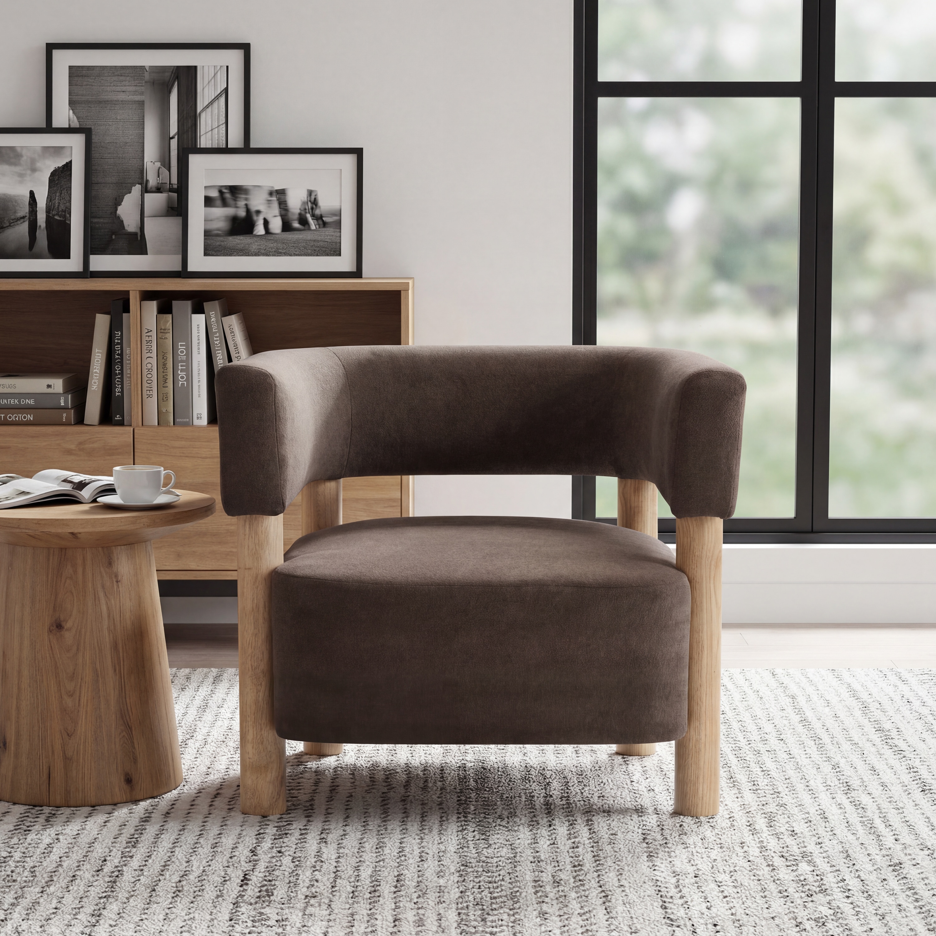 Christopher Knight Home - Dark Brown Velvet Upholstered Solid Wood Accent Arm Chair