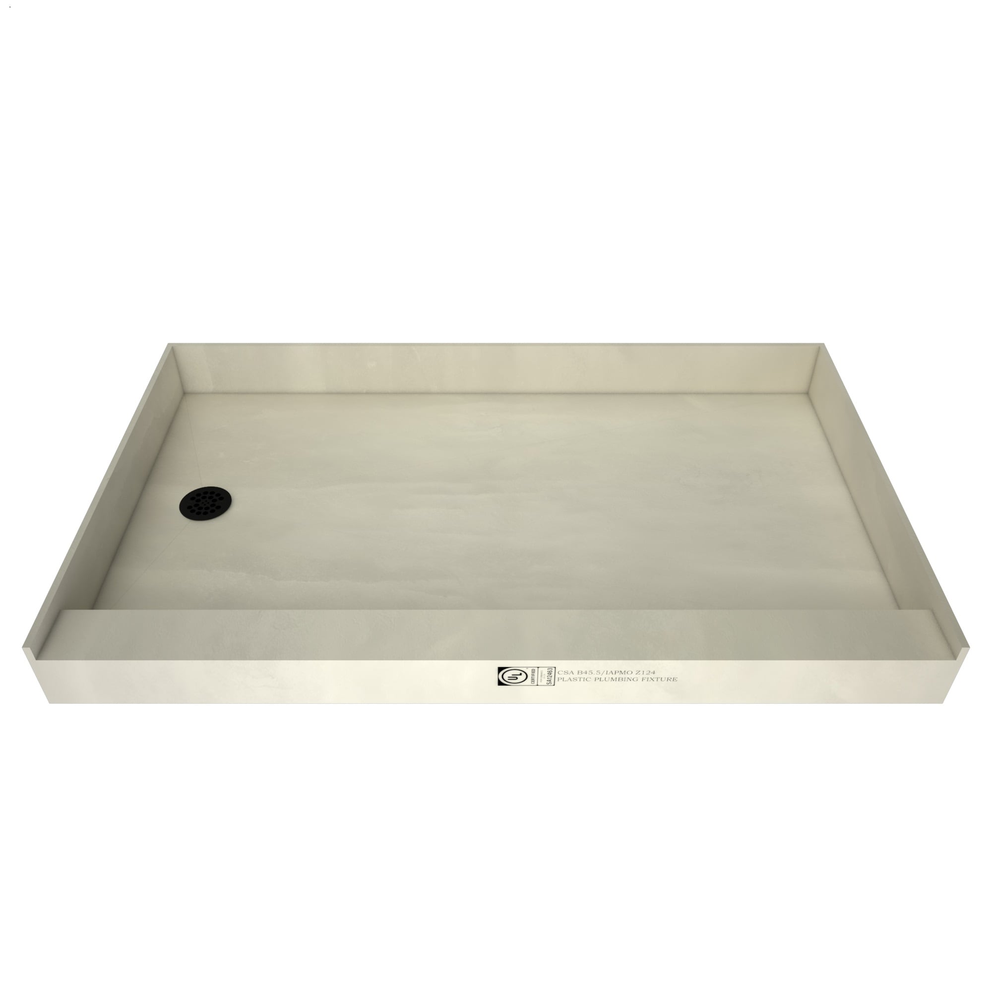 Tile Redi 4260L-PVC-MB 42-in W x 60-in L Matte Black Single Threshold Rectangle Shower pan base with 4.5-in H Threshold (Left Drain)