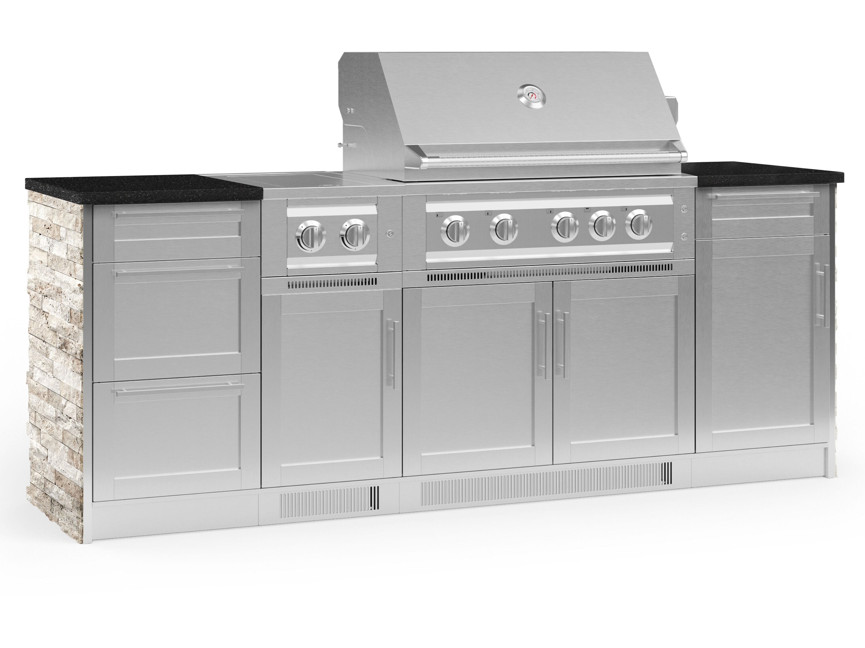 NewAge Products 68670 Signature Series Cabinets Platinum Grill 8 -Piece 91.16-in W x 25.5-in D x 51-in H Modular Outdoor Kitchen Set 7 Burners
