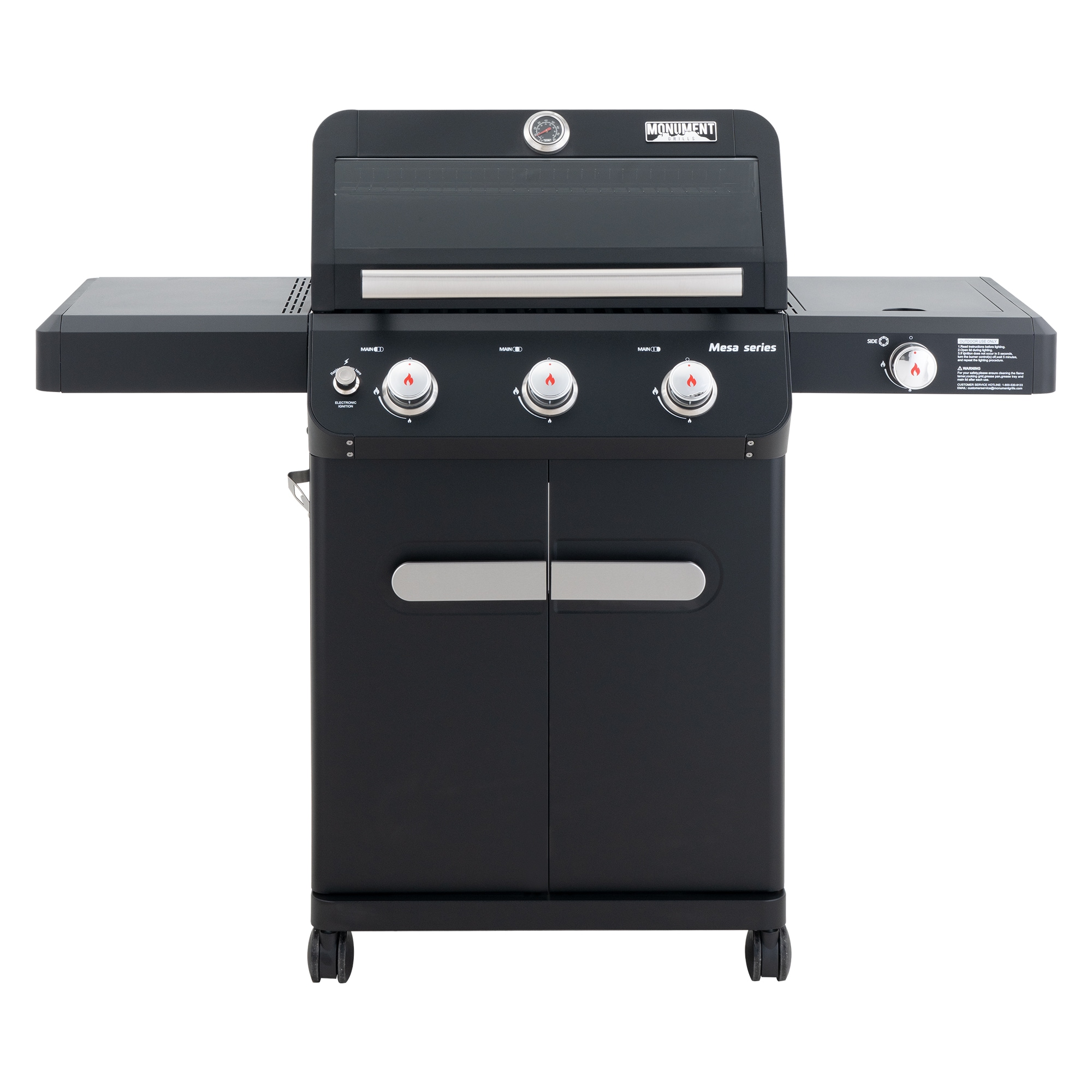 Monument Mesa Matte Black 3-Burner Liquid Propane Gas Grill with 1 Side Burner M325 Sansujyuku sansujyuku.com