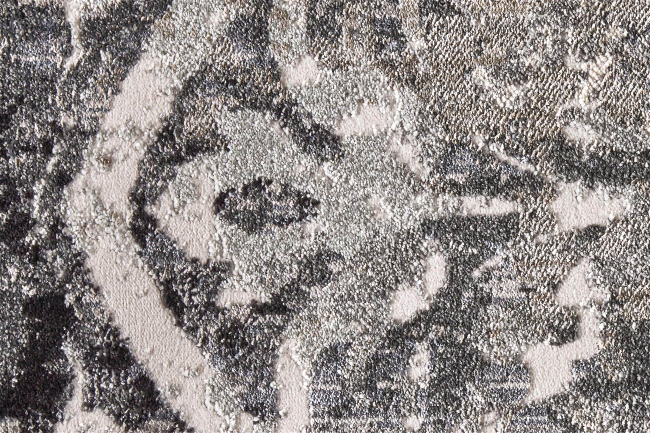 Ivory and Gray Distressed Rectangular Cotton Blend Rug