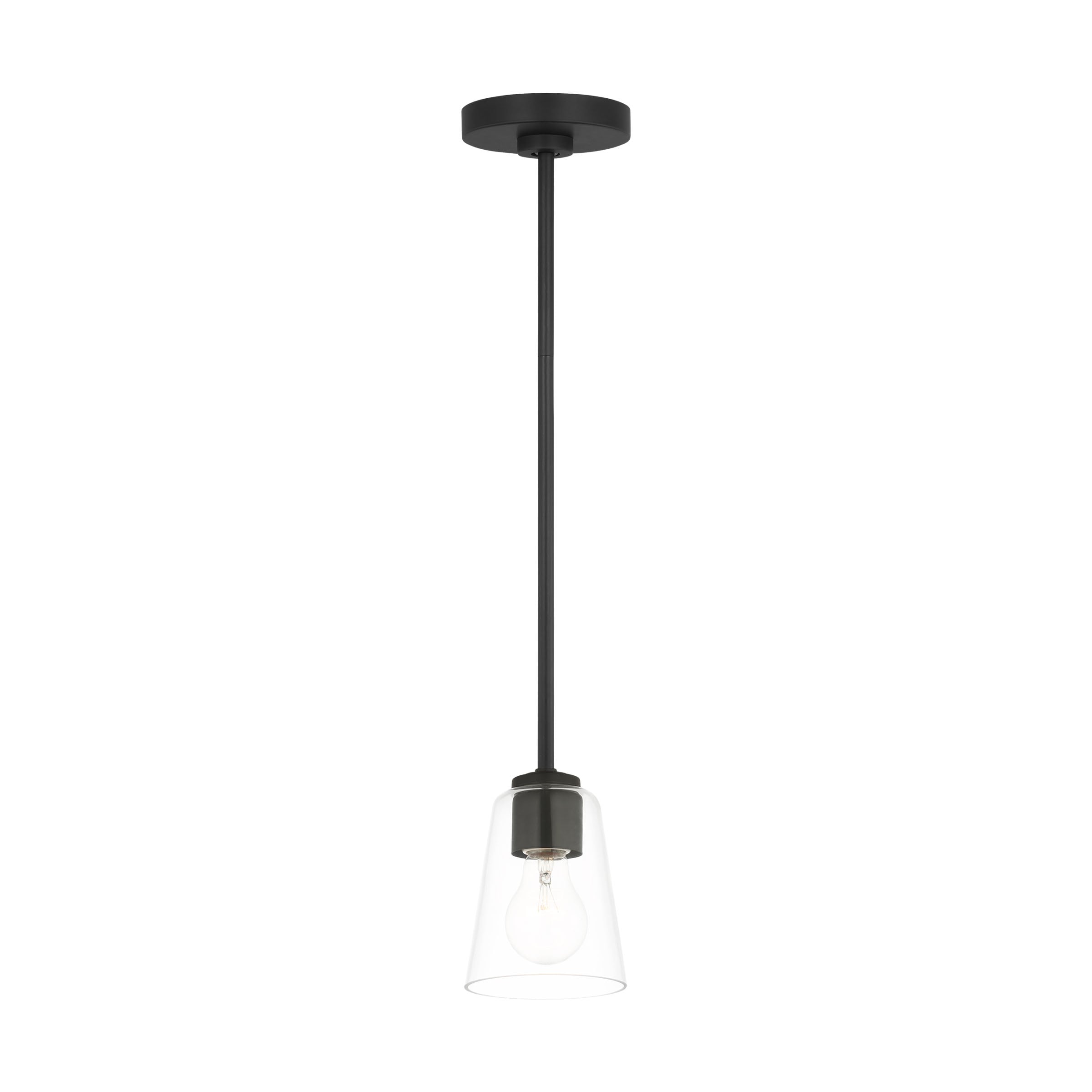 Generation Lighting GLP1041MBK Miles 1 -Light Midnight Black Transitional Clear glass Cylinder Small Hanging Pendant light