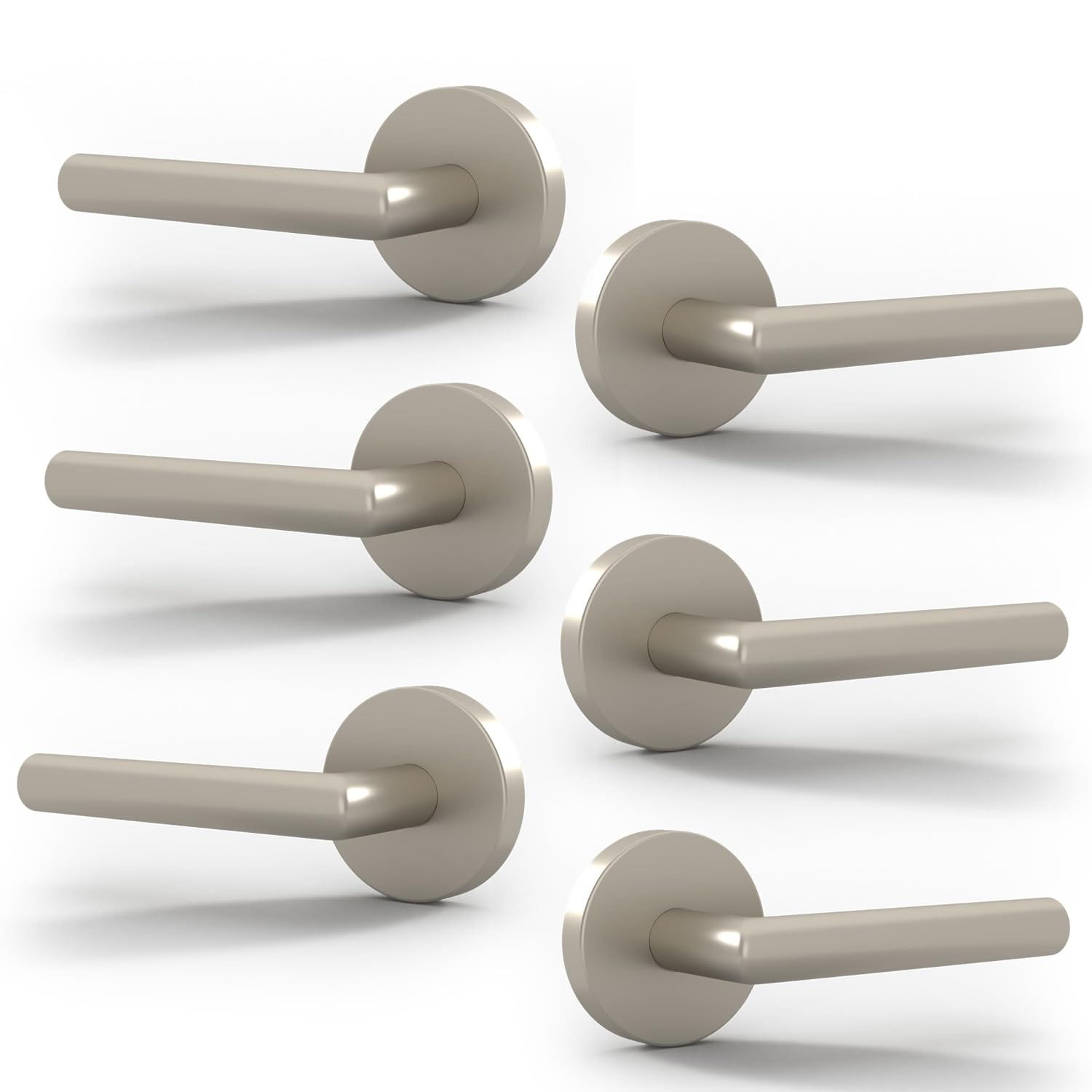 Mega Handles  Ronn Dummy Door Handles - 6 Pack Heavy Duty Brushed Nickel Door Handles - Non-Turning Door Handle for Closet and French Doors - Single Side - Fits All Standard Doors - Satin Nickel