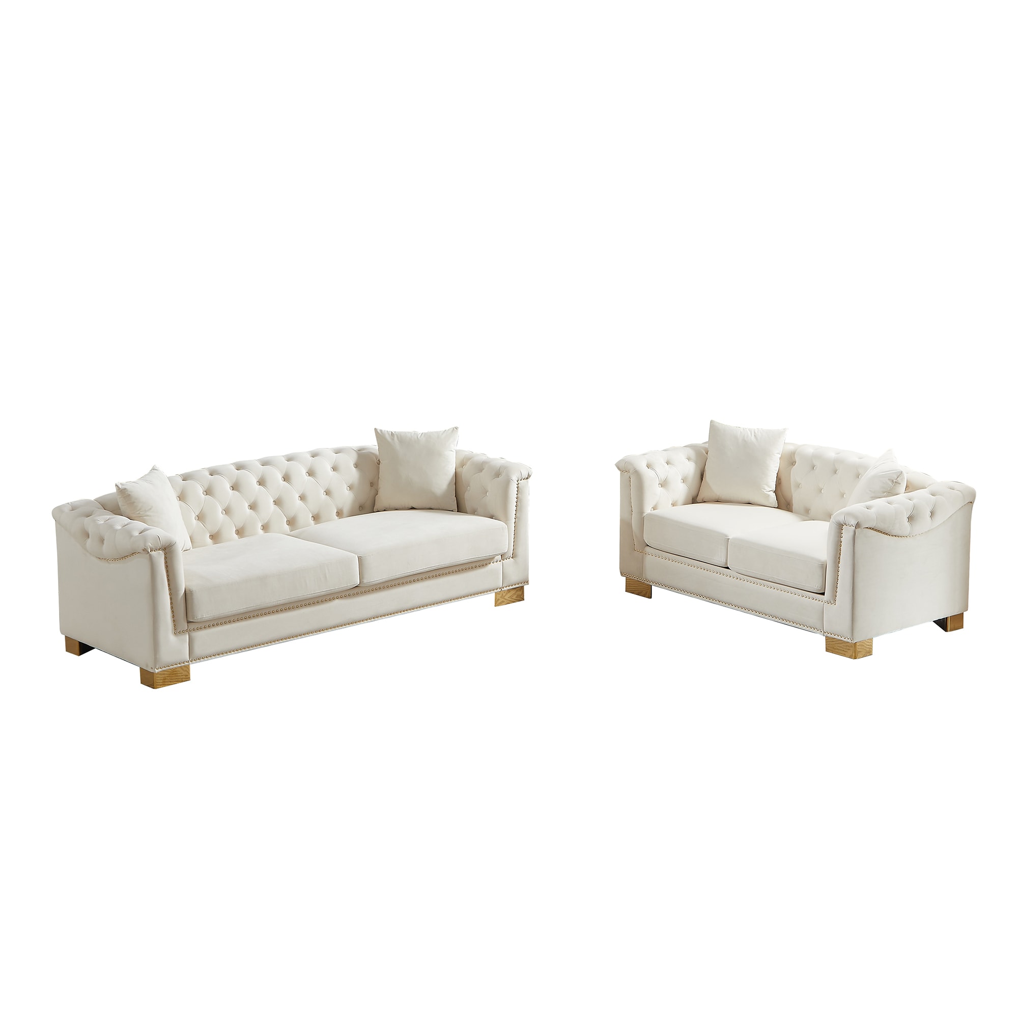 Bybafun - Modern 2 -Piece Velvet 5 Seat Beige Living Room Set