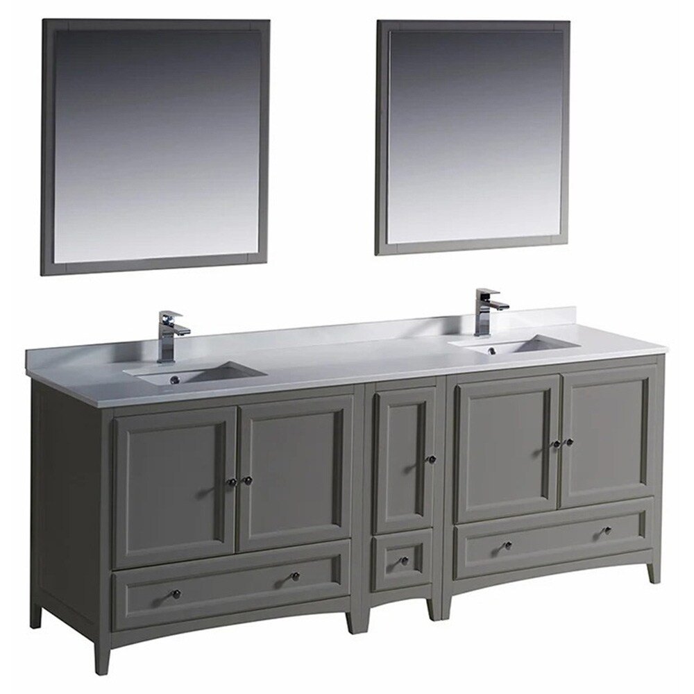 Oxford 84" Gray Freestanding Double Sink Vanity Set with Mirrors