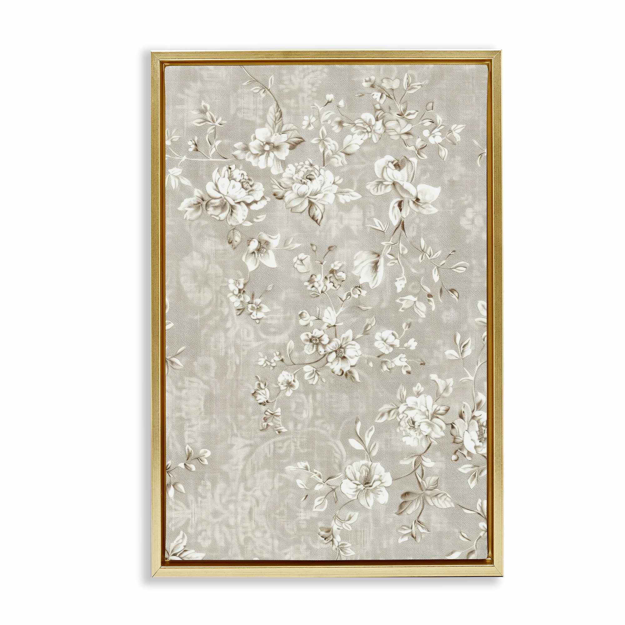 Stupell Industries BT-861-FFG-20X30 White Flowers over Damask Floating Frame design by LSR Creative Studio