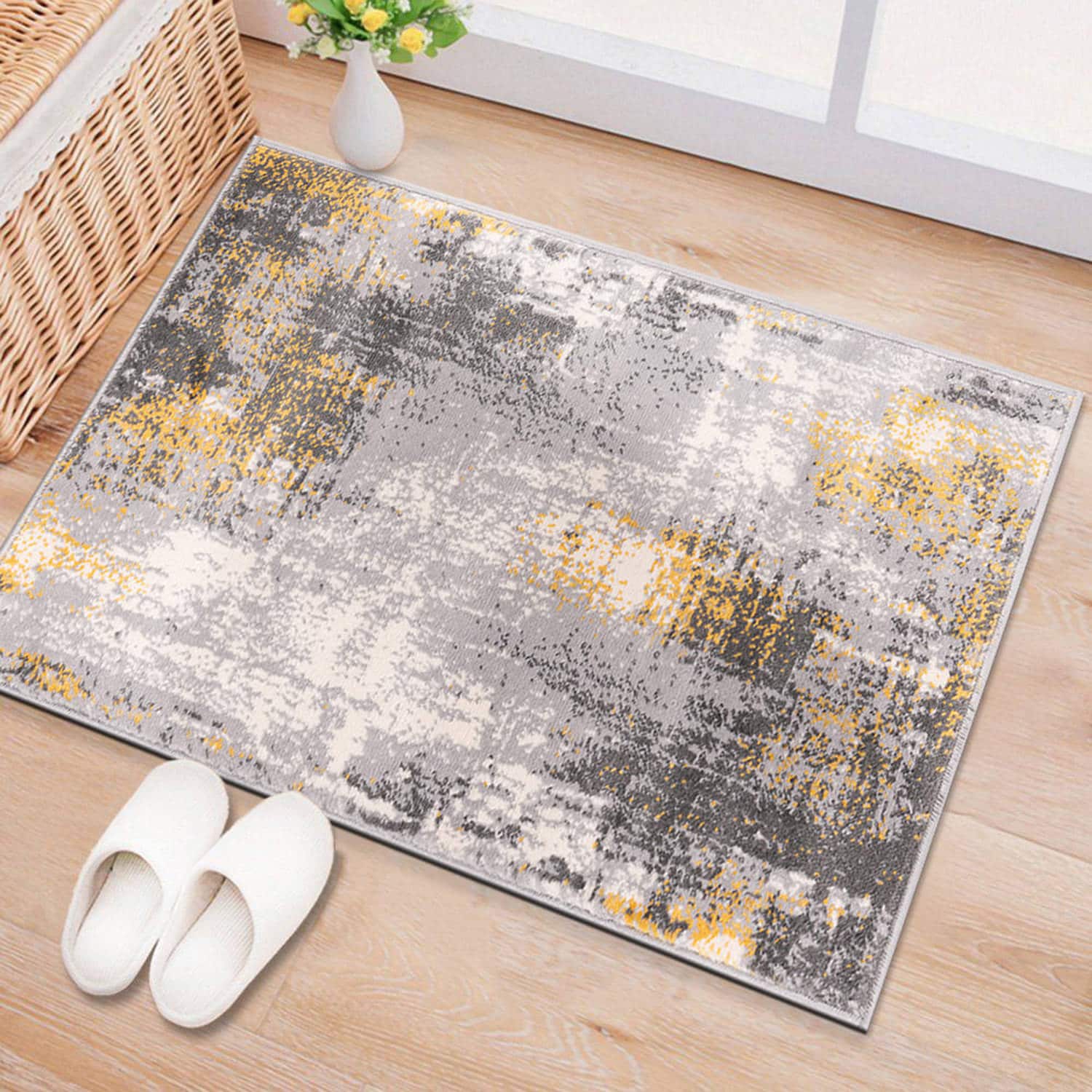 World Rug Gallery 4053YELLOW2X3 2 x 3 (ft) Loomed Polypropylene Yellow Rectangular Indoor Abstract Vintage Area rug