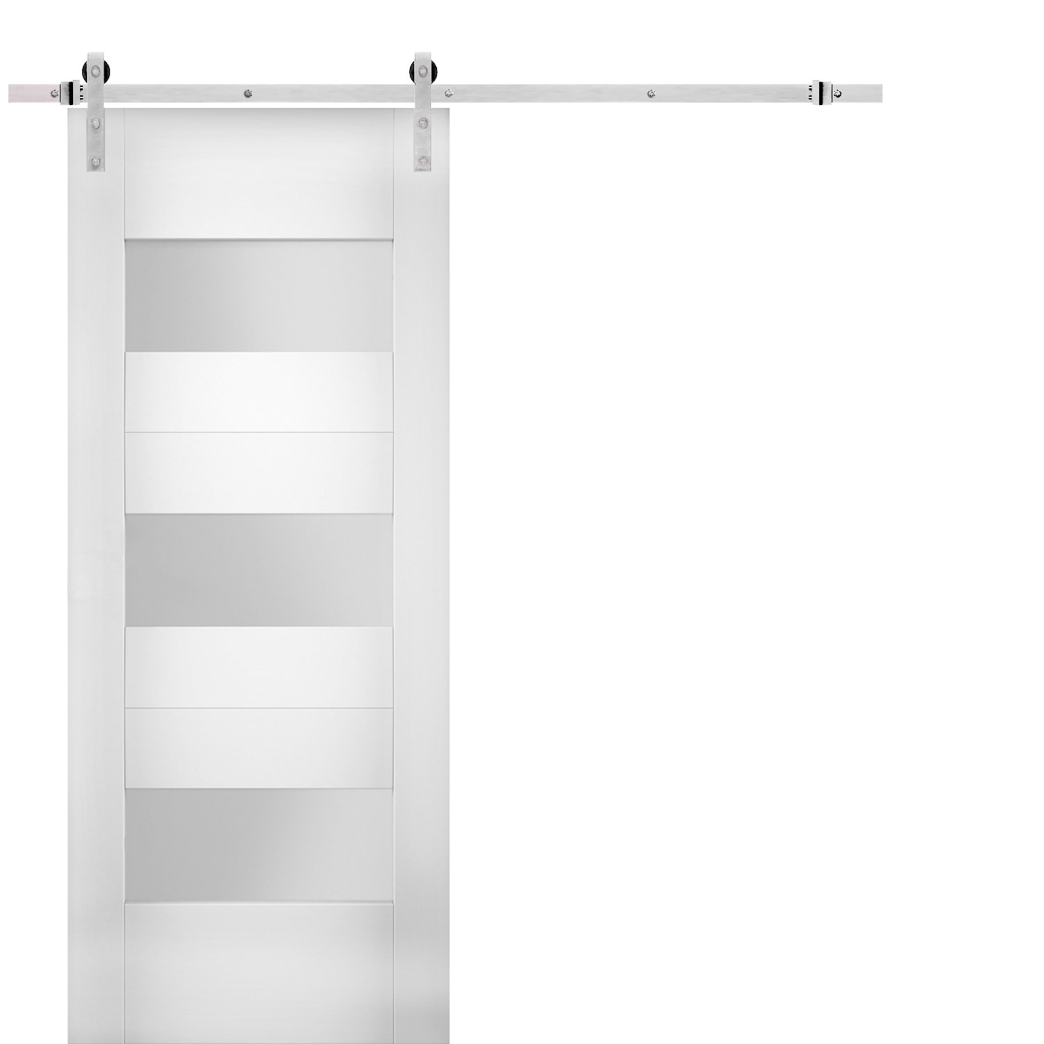 SARTODOORS SETE6003BD-S-WS-3084 30-in x 84-in White Prefinished Frosted glass Wood Solid core Double Barn Door (Hardware Included)