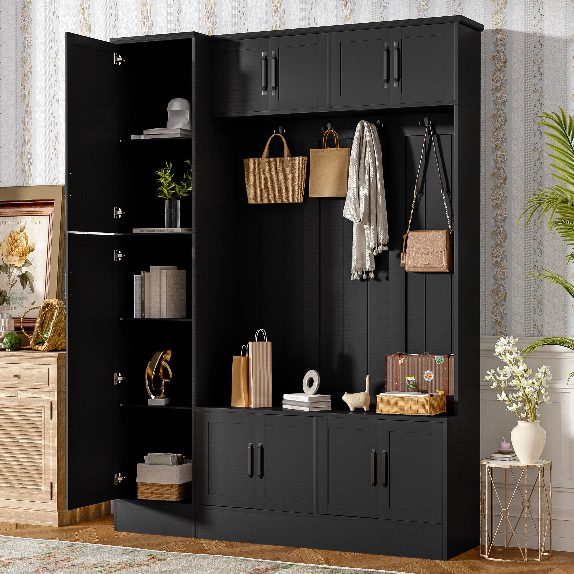 ModernLuxe - Assembly Required 79inch Tall Modern Hall Tree with Shoe Storage 4in1 Entryway Bench...