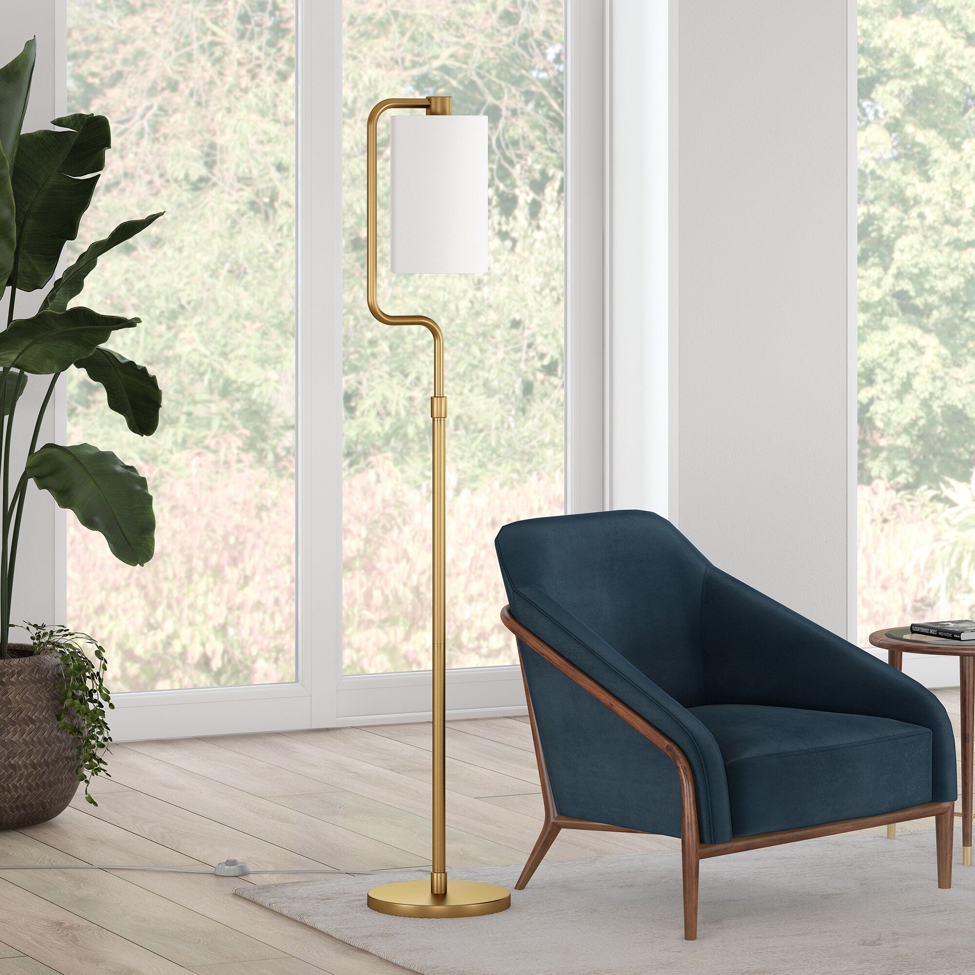 Hailey Home FL0854 Rotolo 62-in Brass Floor Standard Floor Lamp with Fabric Shade