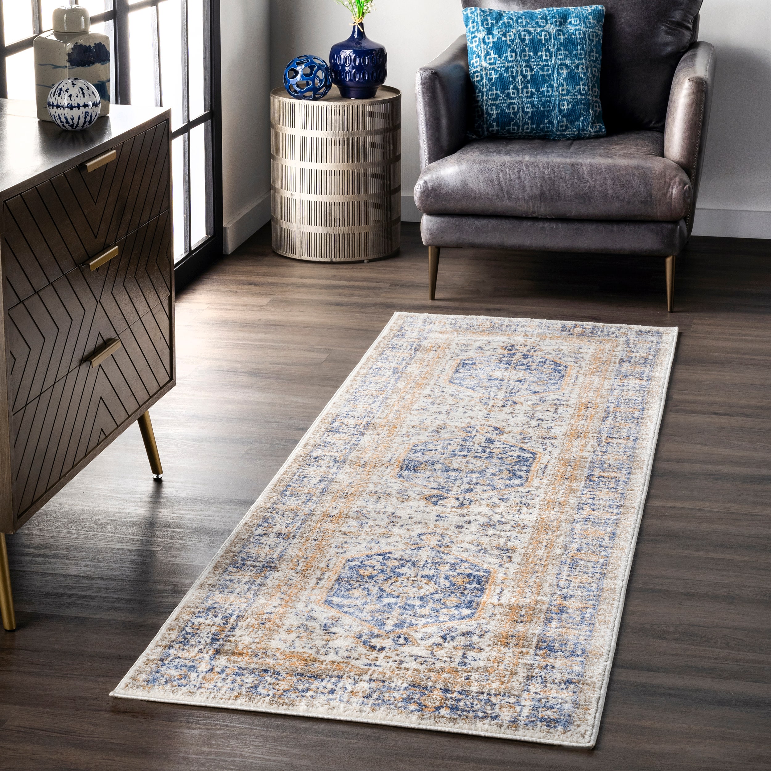 nuLOOM RZAB07B-2808 Jacquie 2 x 8 (ft) Loomed Polypropylene Blue Rectangular Indoor Floral/Botanical Runner rug