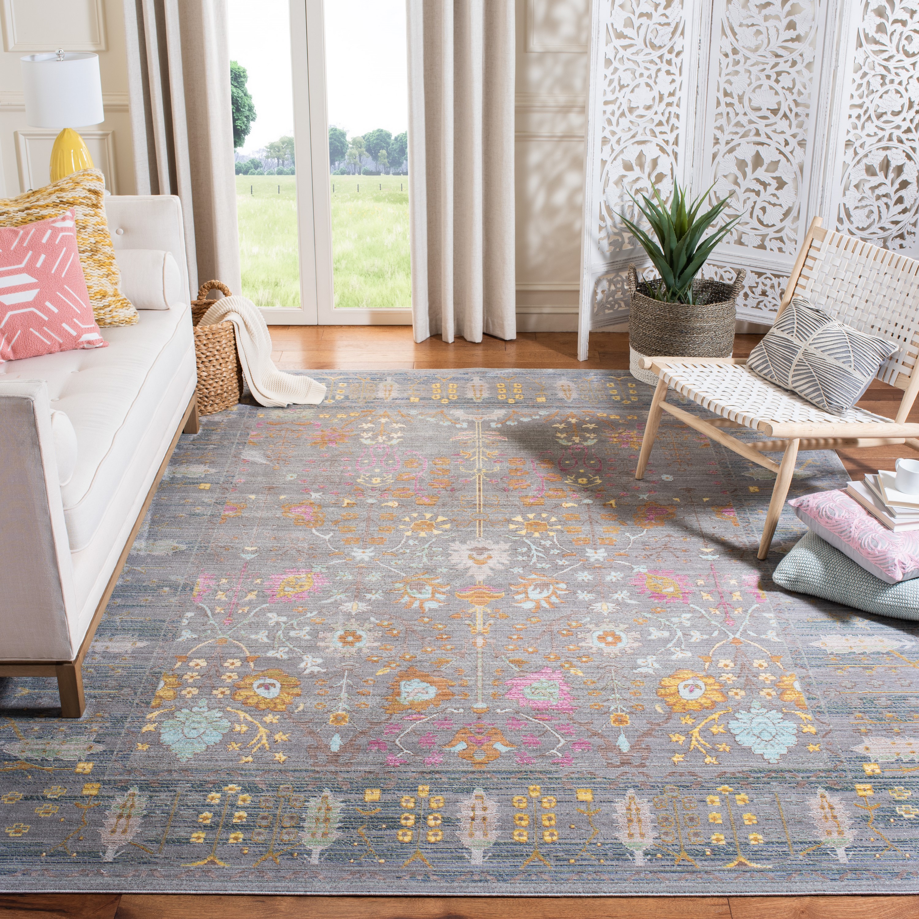 Safavieh VAL108C-8 Valencia Odessa 8 x 10 (ft) Loomed Polyester Gray/Multi Rectangular Indoor Floral/Botanical Global Area rug