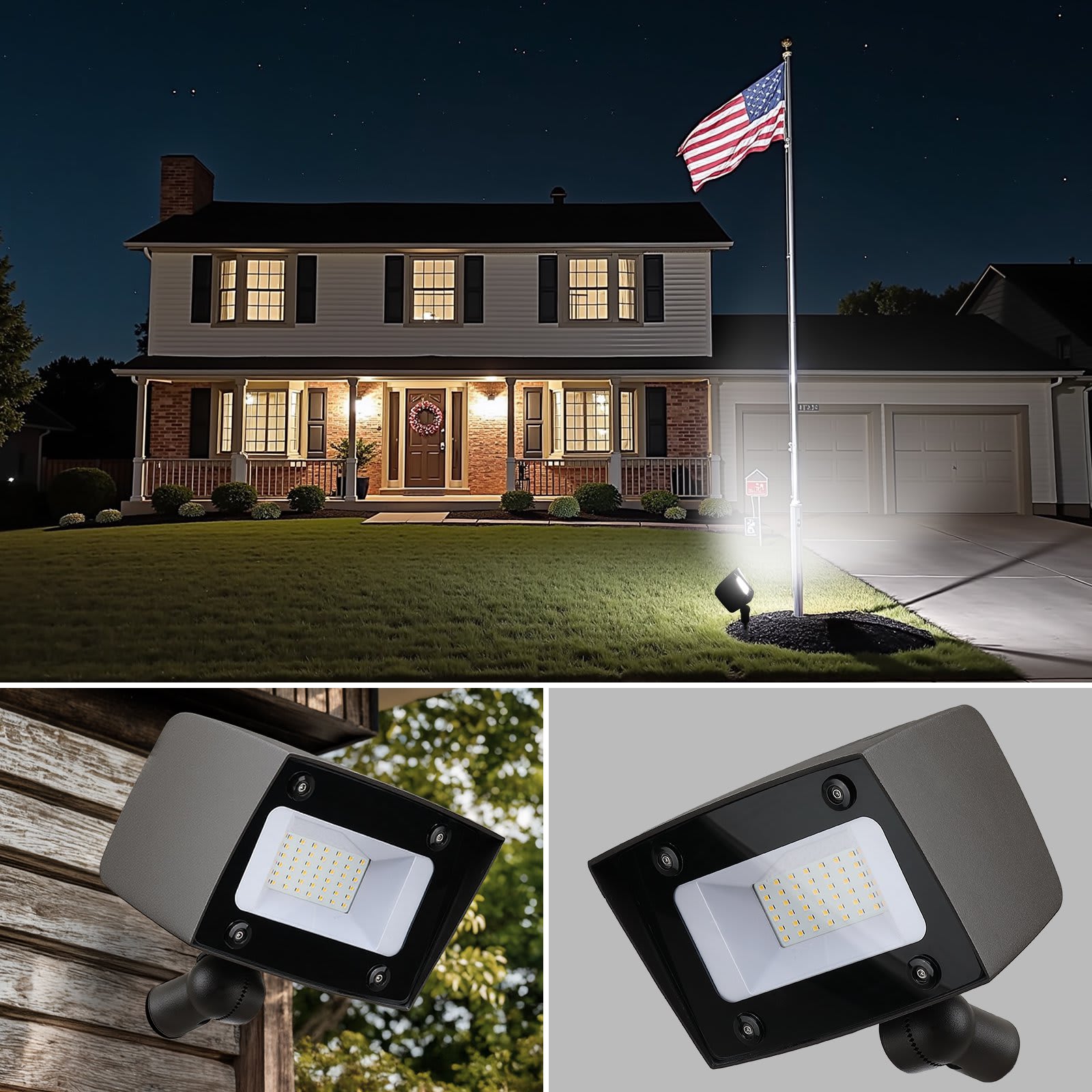 BIGHOUSE 2 Pack 2000lm Outdoor LED Flood Lights Waterproof Security Wall Pack Lighting Fixture With 180° Knuckle Die-Cast Aluminum 4000K Bright White 20W Outside Landscape Exterior Lighting For Porch