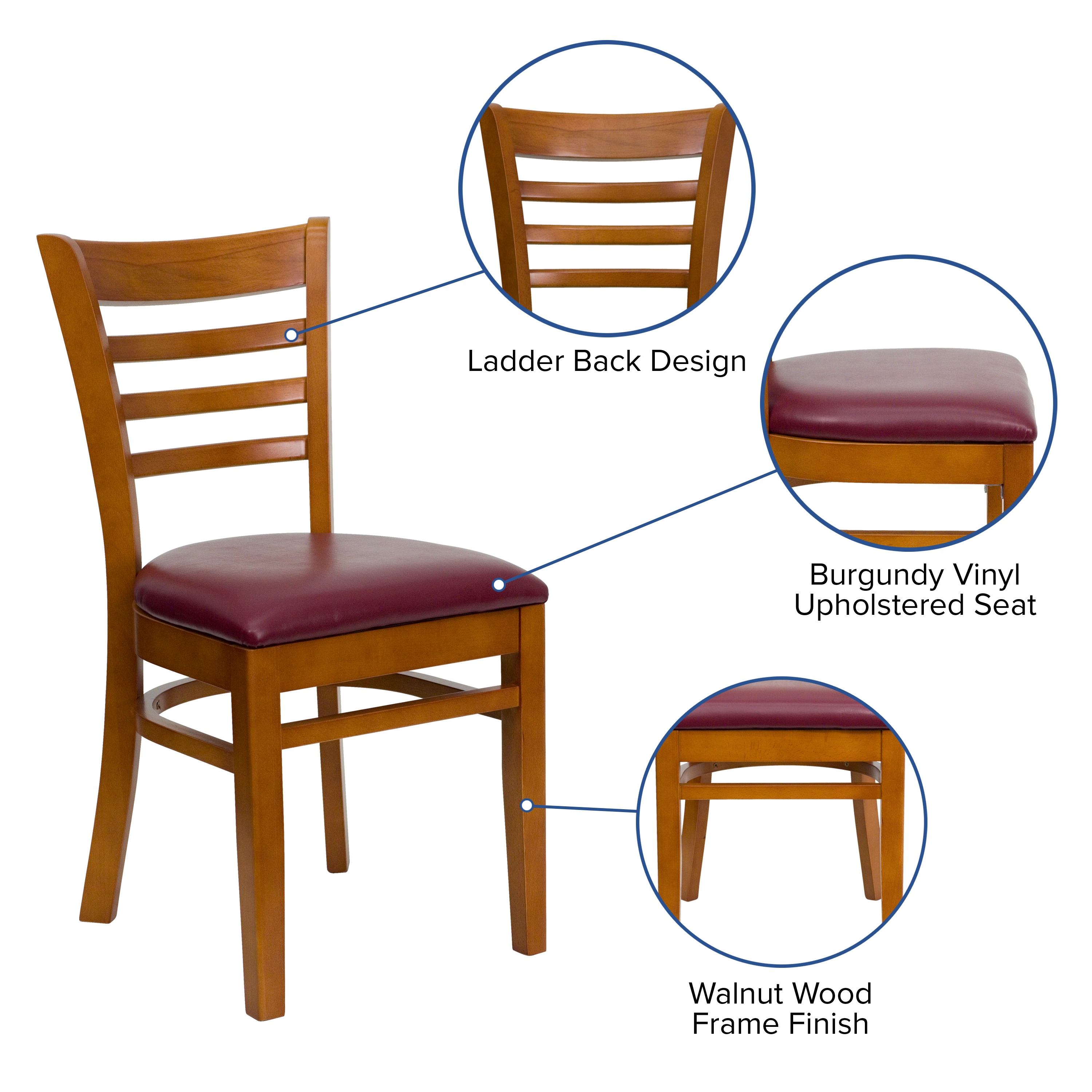 Cherry Wood Ladder Back Chair with Burgundy Vinyl Seat