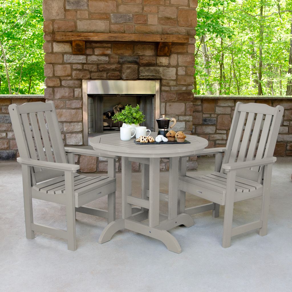 highwood AD-DNL36-HGR Lehigh 3 -Piece Harbor Grey Patio Dining Set Plastic Round Table with 2 Stationary Chairs