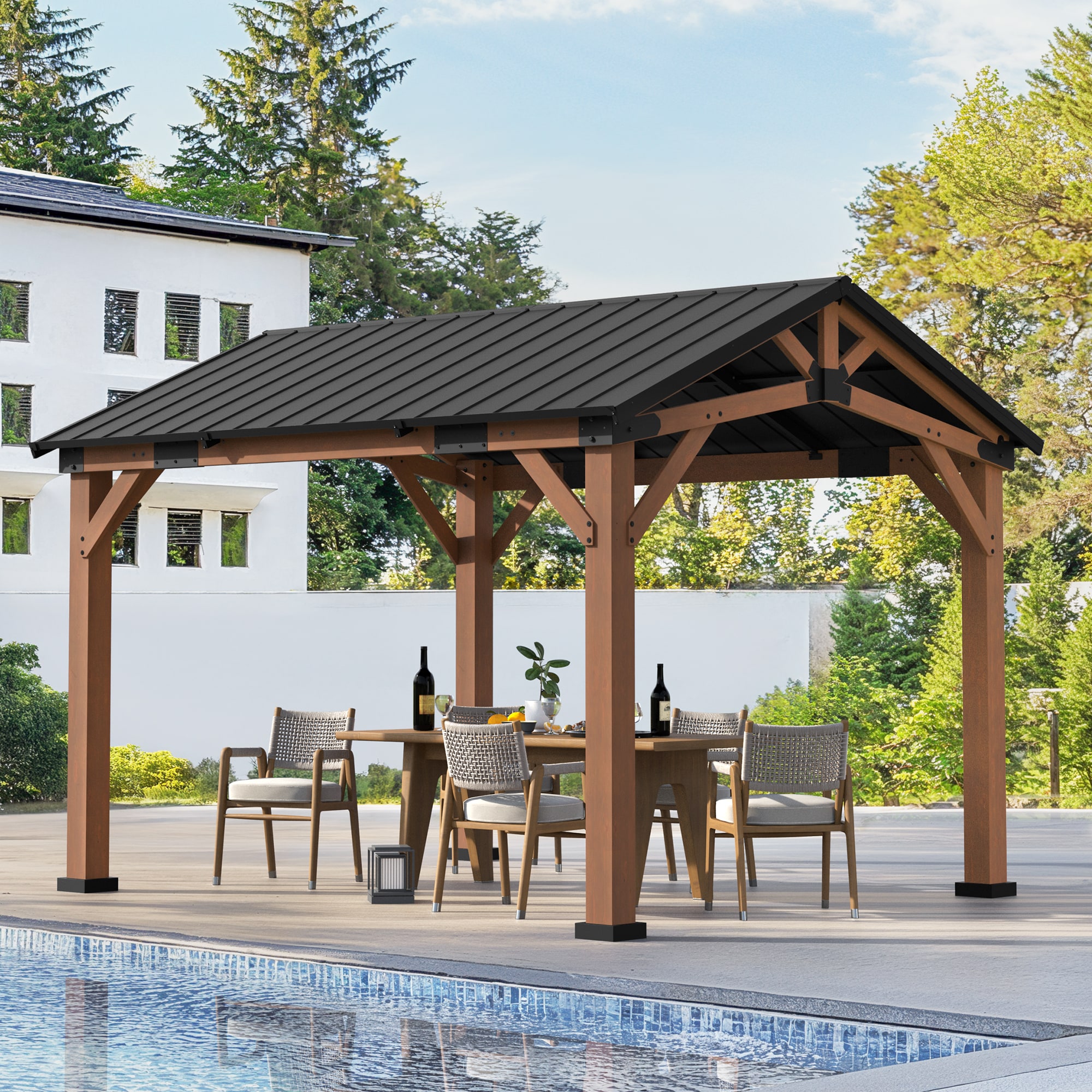 Yurevna TL-014-1ALS 12-ft x 10-ft Gazebo Brown Gazebo with Hardtop Roof