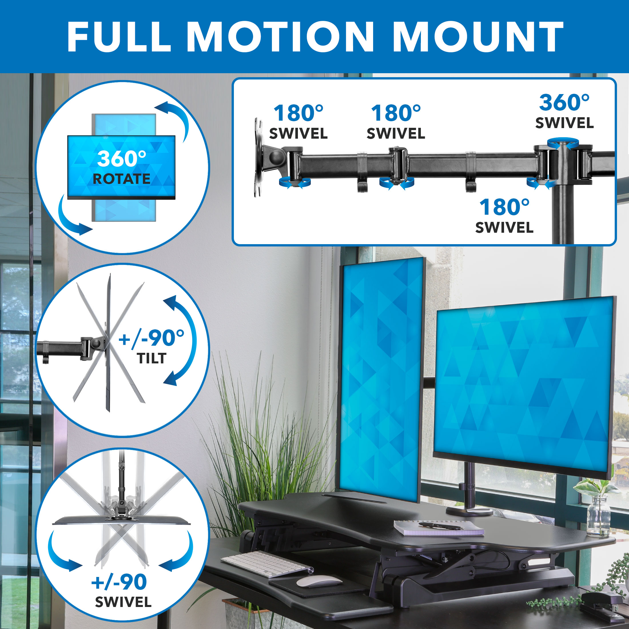 Black Adjustable Dual Monitor Standing Desk Converter with Gas Spring