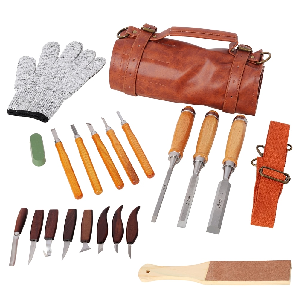 SUNOYAR Wood Carving Tools Set 20 Pcs Wood Whittling Kit with Storage Bag #W465P442949