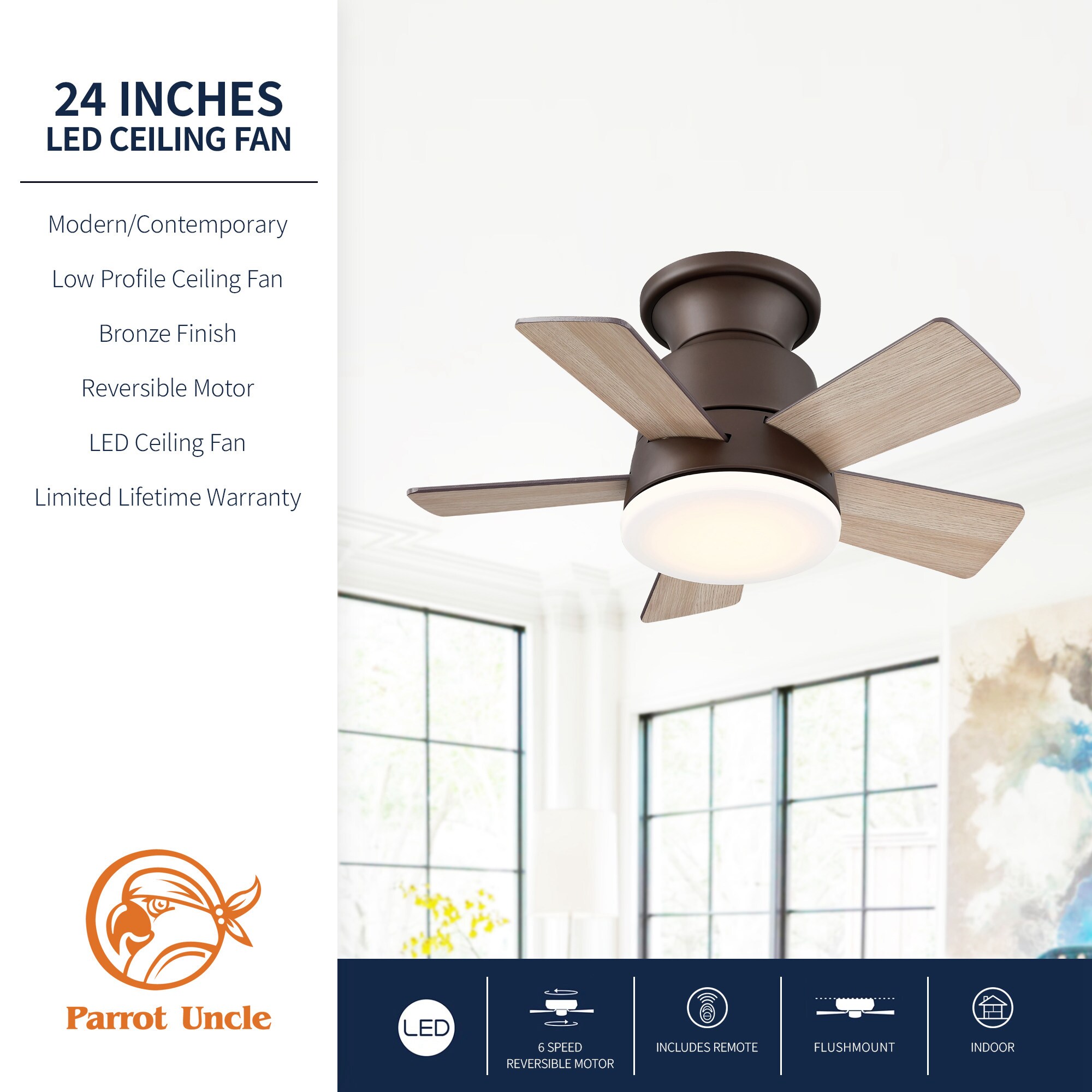 Parrot Uncle Low Profile 24-in Bronze Integrated LED Indoor Flush Mount ...