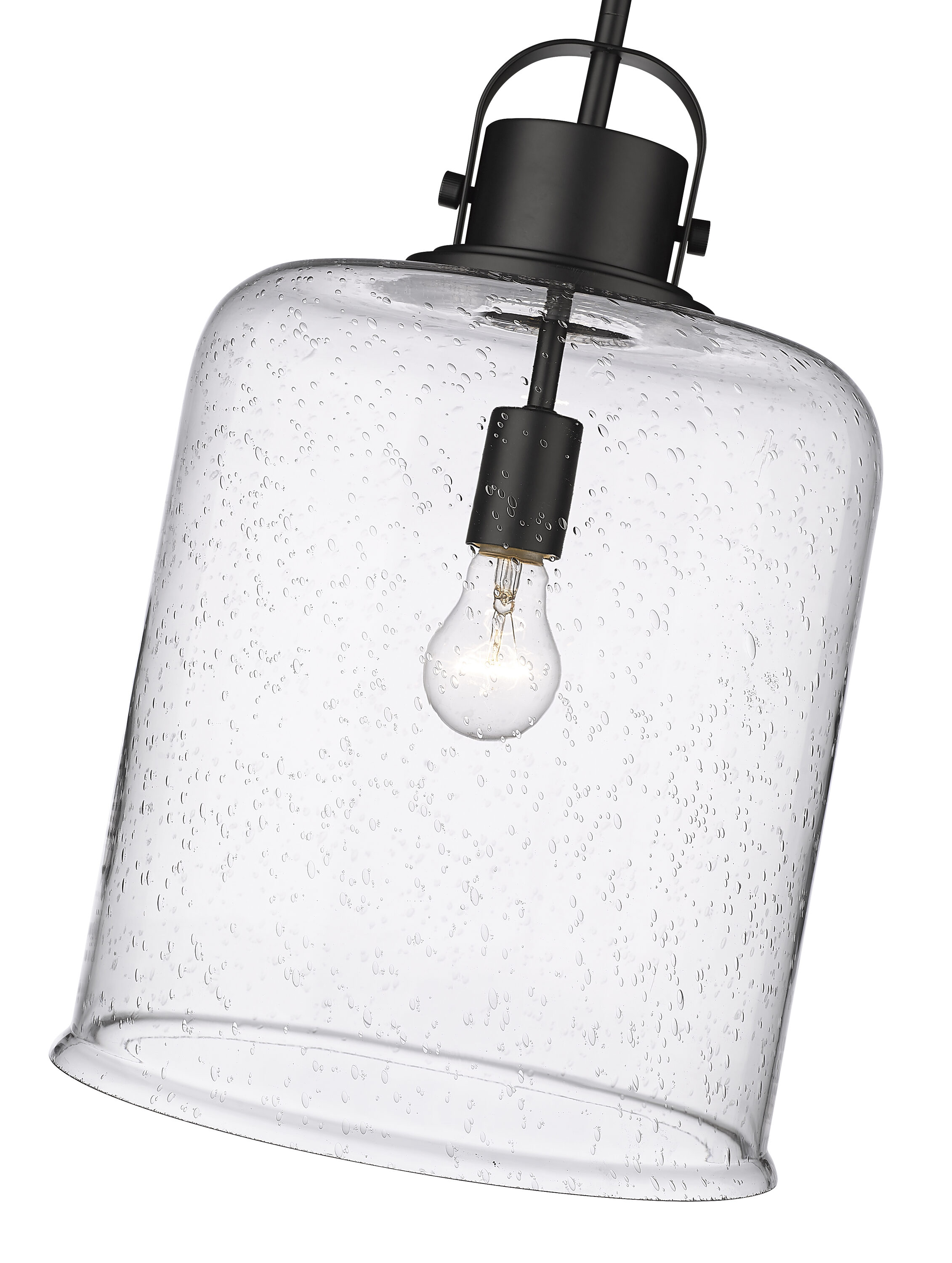 Kinsley 12" Transitional Matte Black Globe Pendant with Clear Seeded Glass