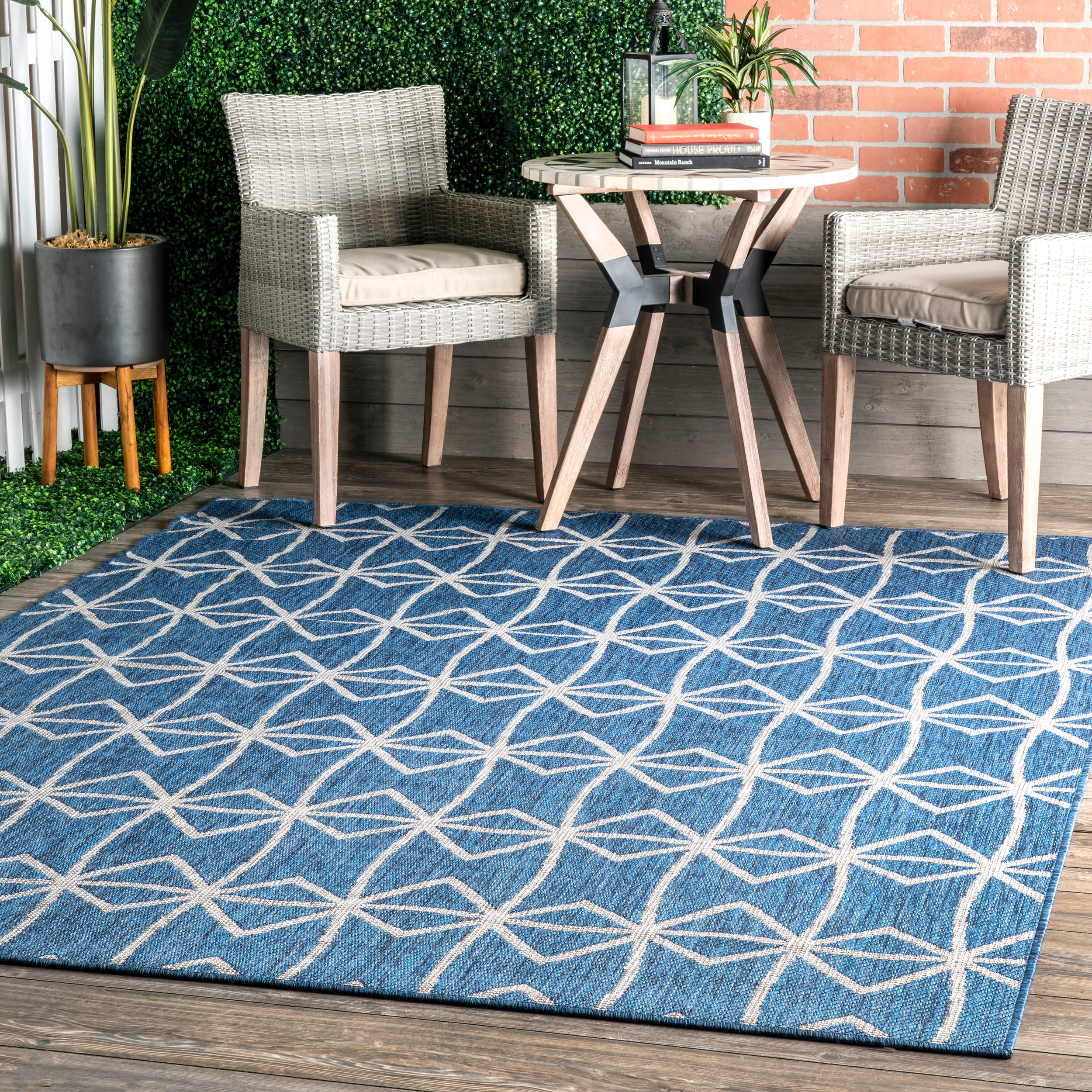 nuLOOM GBCB03B-8010 Saunders 8 x 10 (ft) Loomed Synthetic Blue Rectangular Indoor/Outdoor Trellis Area rug