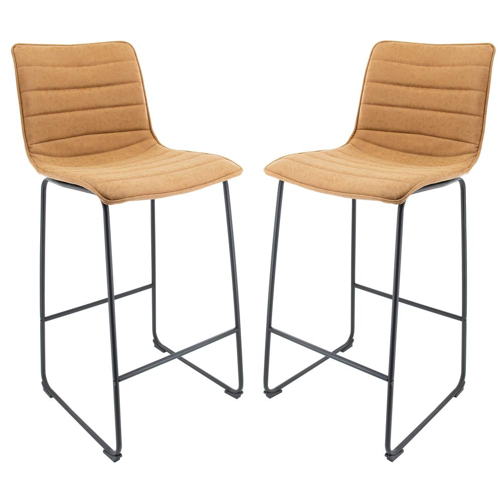 Leisuremod BG3213478 Leather Bar Stool With Black Iron Base  Footrest Set of 2