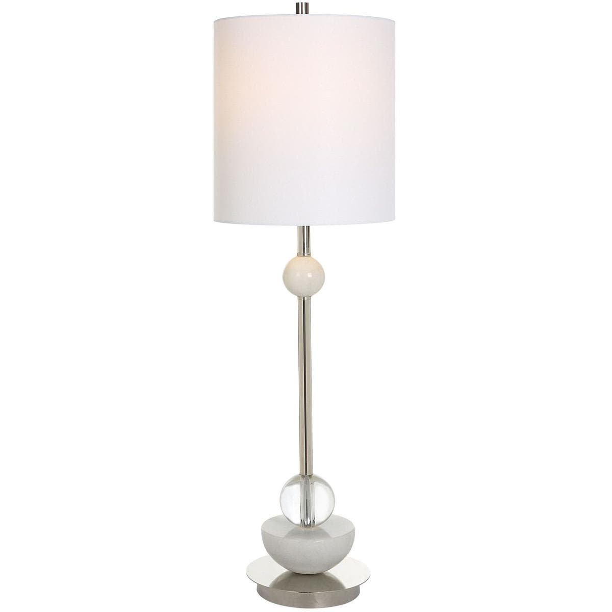 Uttermost 2510767 30179-1 Exposition Table Lamp Polished Nickel and White Marble