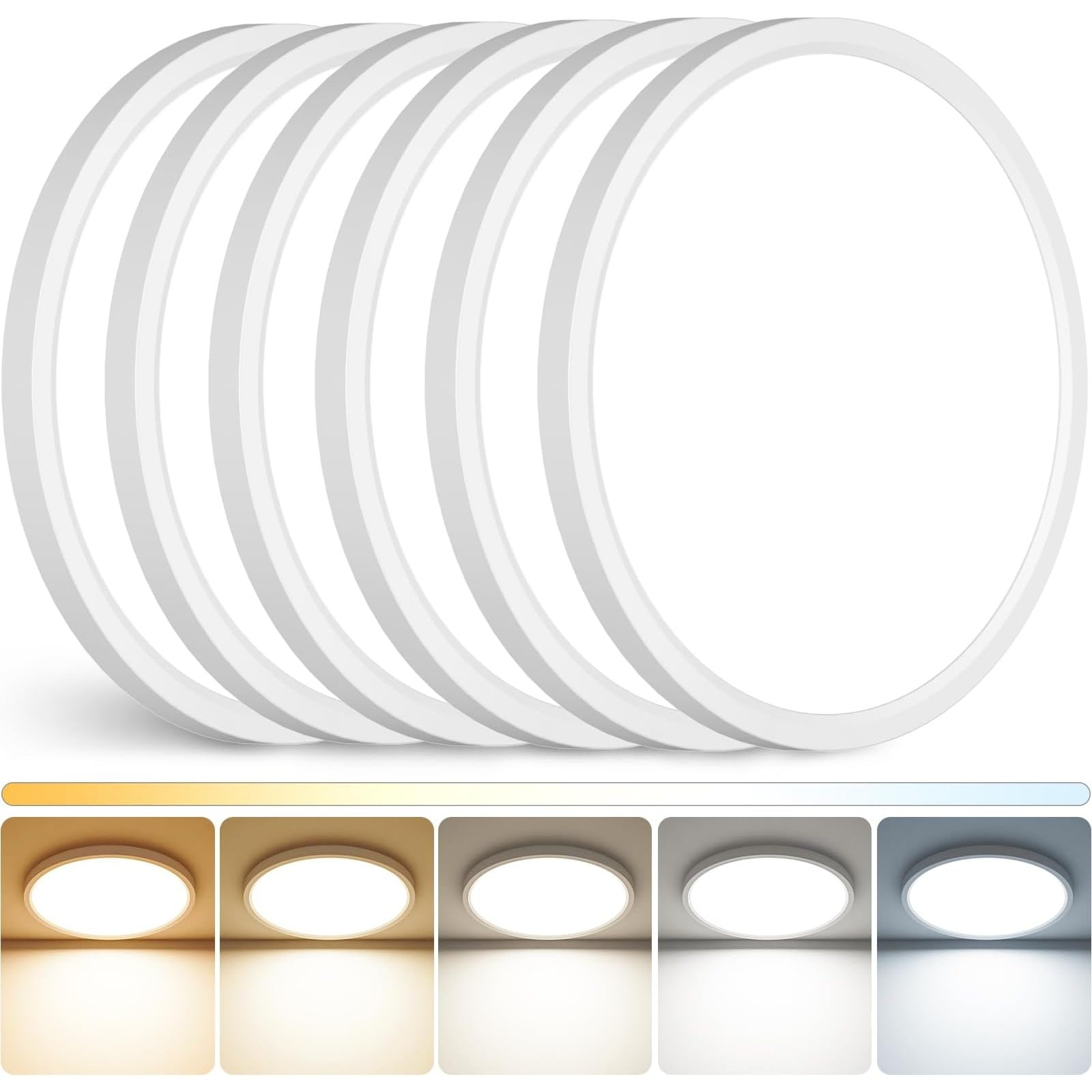 HEKCUIX  White 12 Inch Flush Mount LED Ceiling Light 5CCT 3000K-6500K Adjustable 2400LM 24W 6 Pack