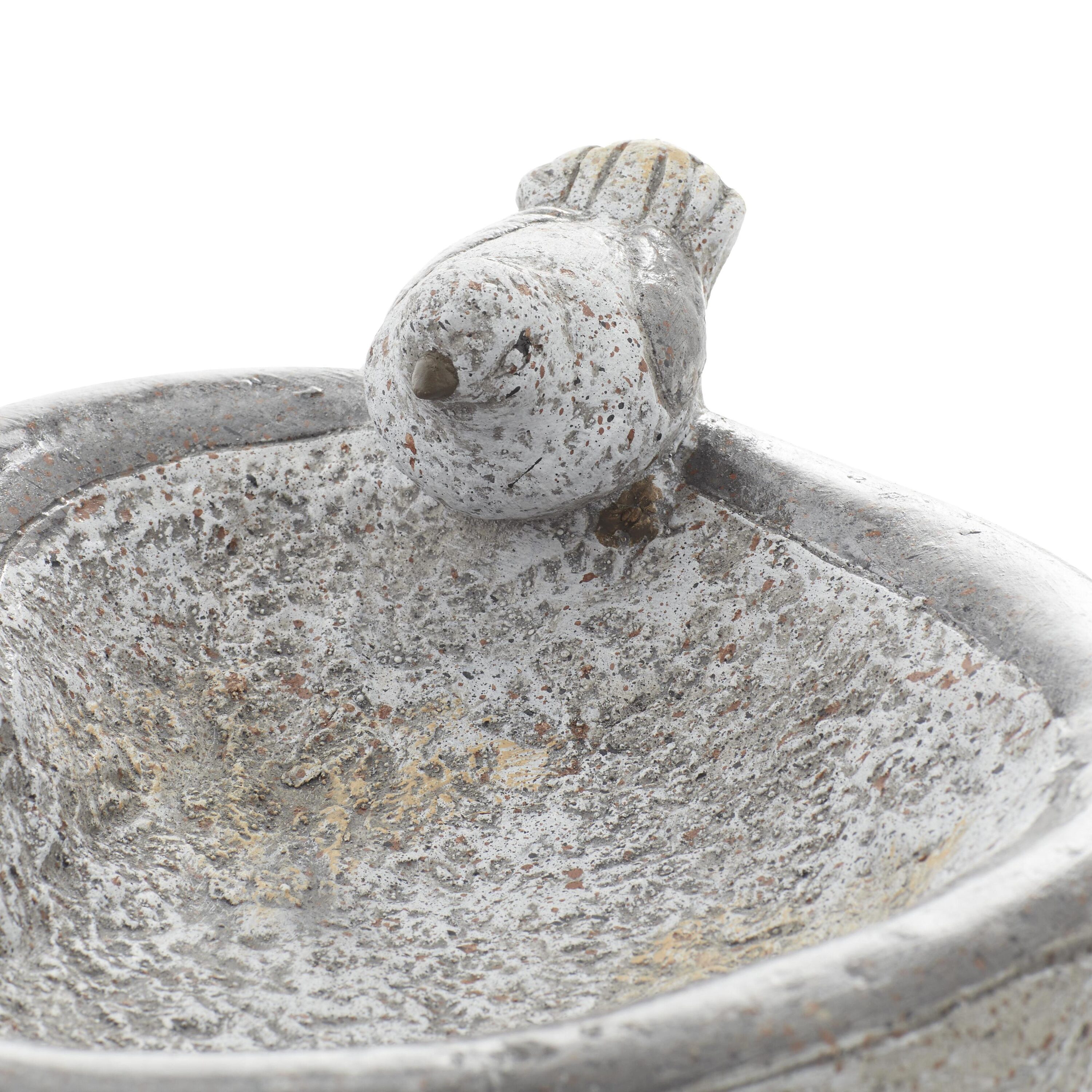 Gray Polystone Bird Garden Sculpture with Bath Bowl