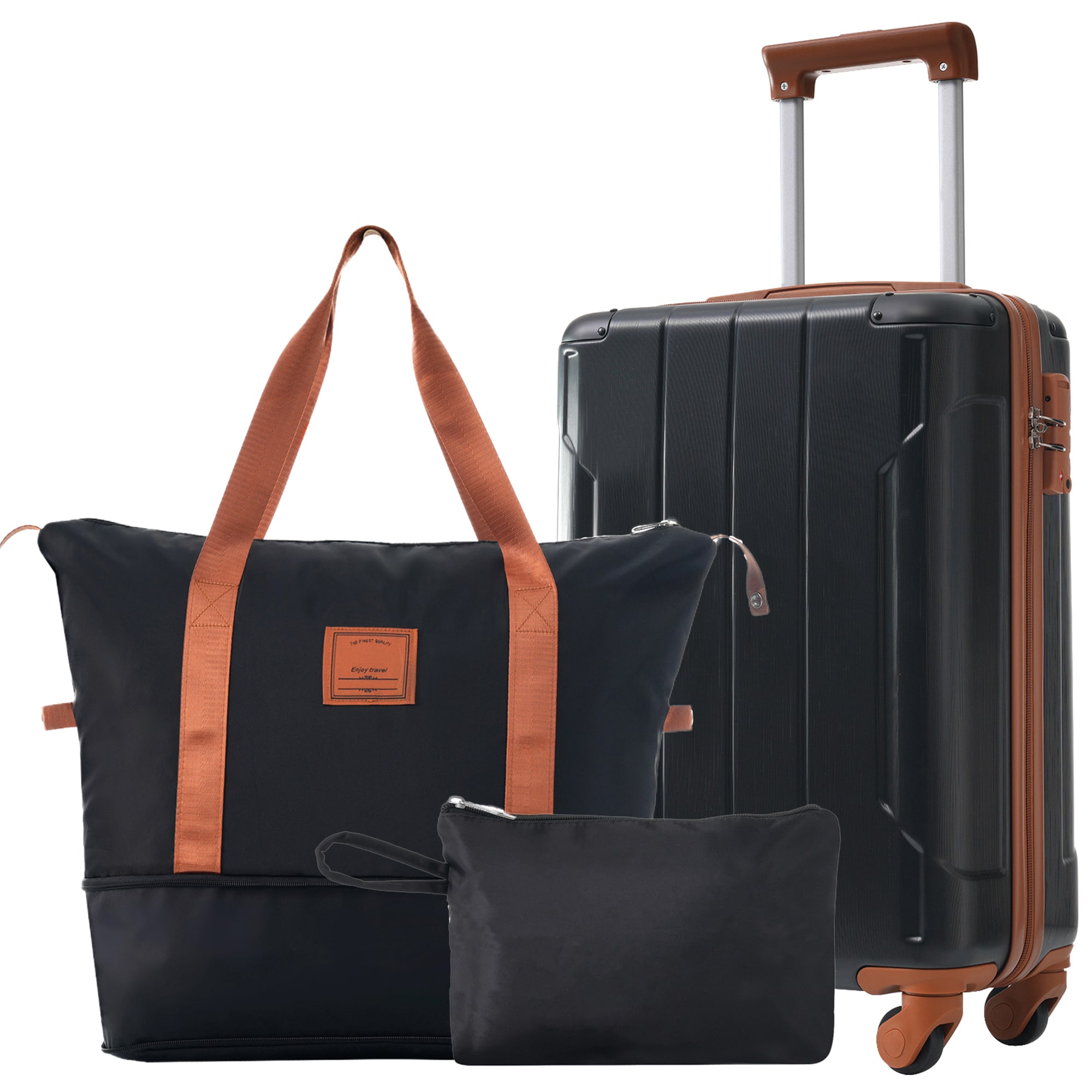 Bybafun YD9500036 13.8x 8.3 x21.5" Black Brown Plastic Hardshell Suitcase set 3 -Bag