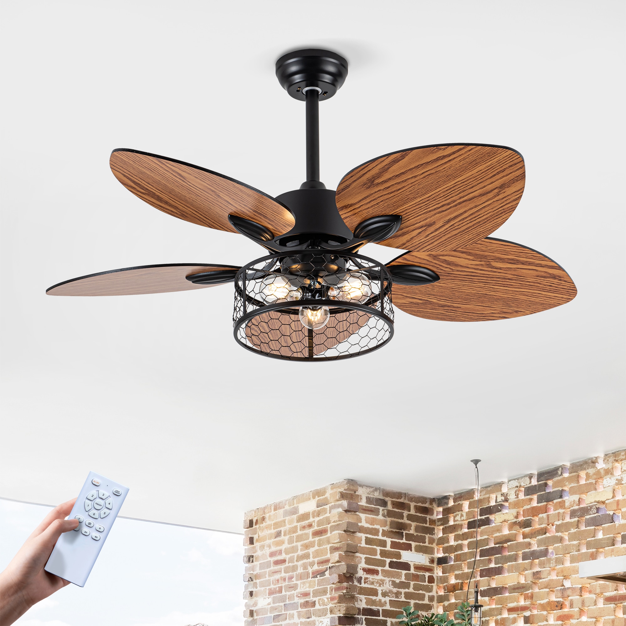 Tinyhomie 42 Ceiling Fan Indoor Ceiling Fan With Light with Remote Control Noiseless Reversible Motor 6 Speed 3 for Patio Living Room Bedroom Office Indoor