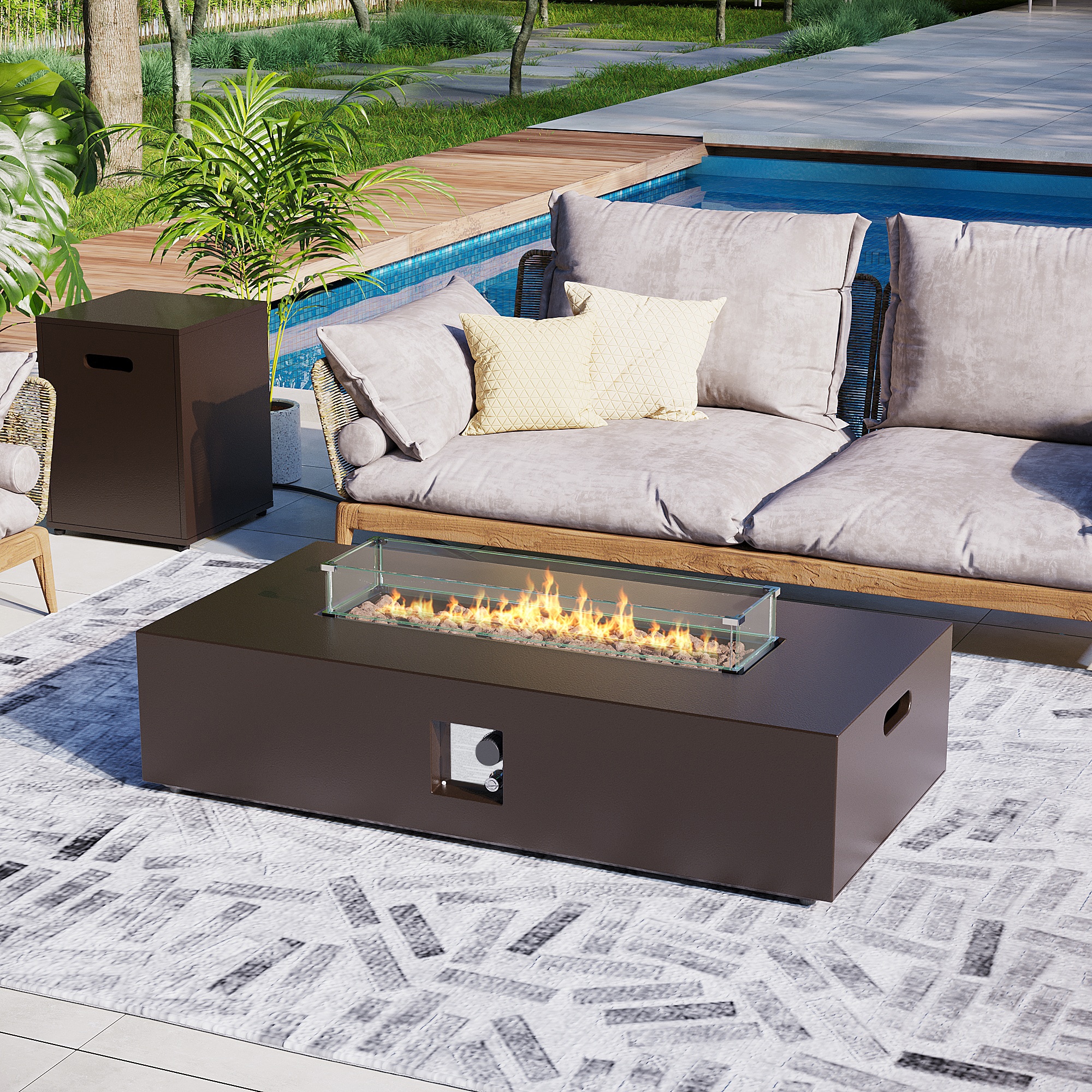 Patio Watcher 56TP-BROWN-BLZWST 56-in W Brown Iron Rectangle Liquid propane Fire pit table