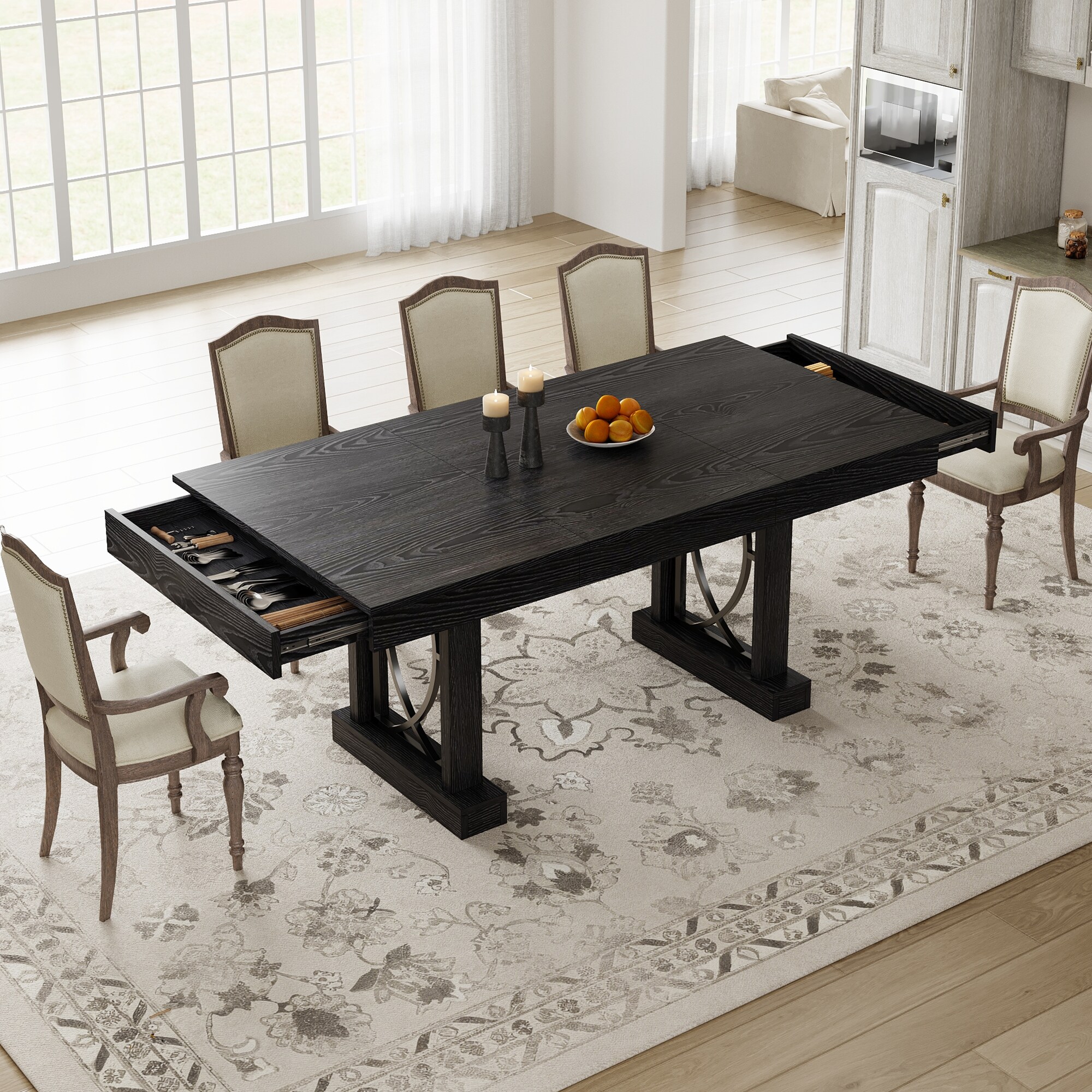 GarveeLife 71 Inch Dining Table for 6 to 8 with 2 Drawers Large Wooden ...