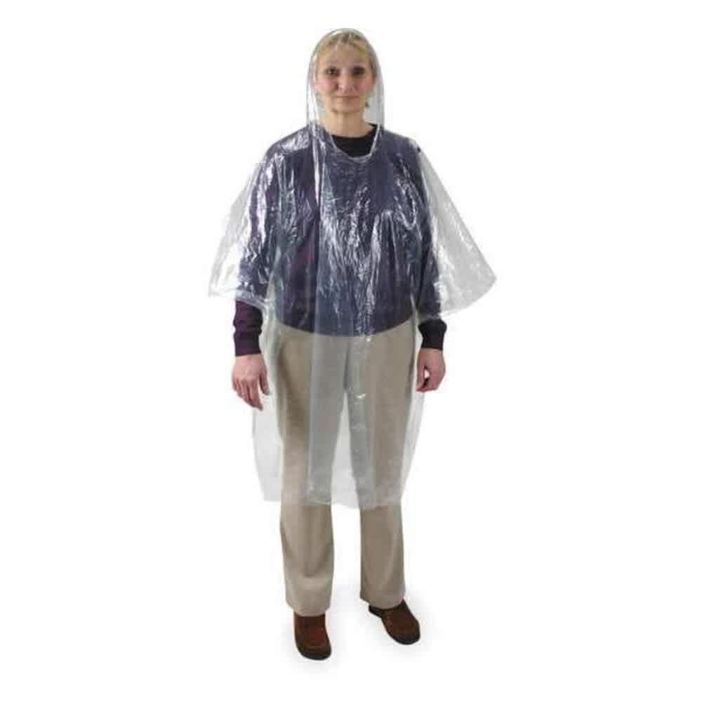Condor  Disposable Rain Poncho Clear Polyethylene Pull-On 40 in Lg 0.02 mm Thick 24 Per Pack