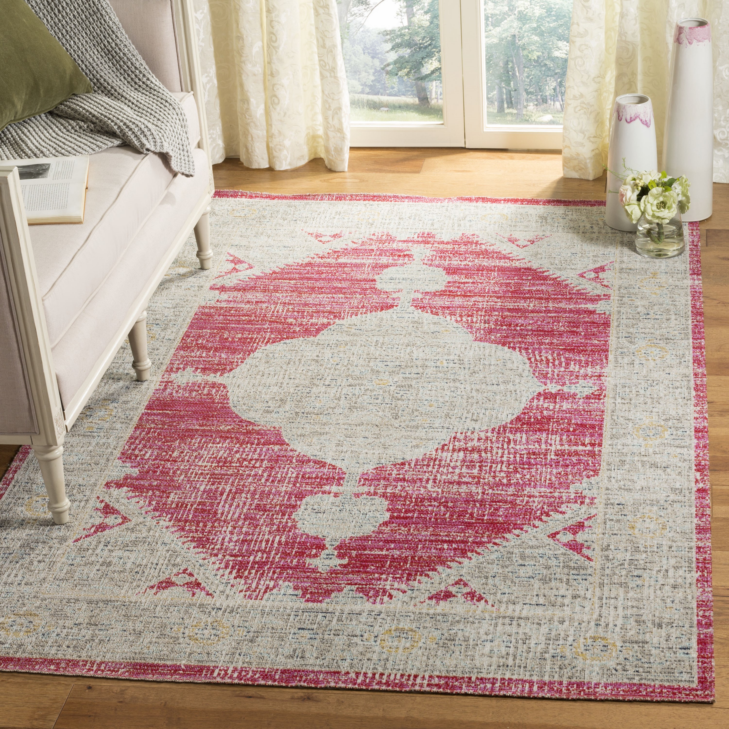 Safavieh MTG373P-9 Montage 9 x 12 (ft) Loomed Polypropylene Rose/Gray Rectangular Indoor/Outdoor Distressed/Overdyed Vintage Area rug