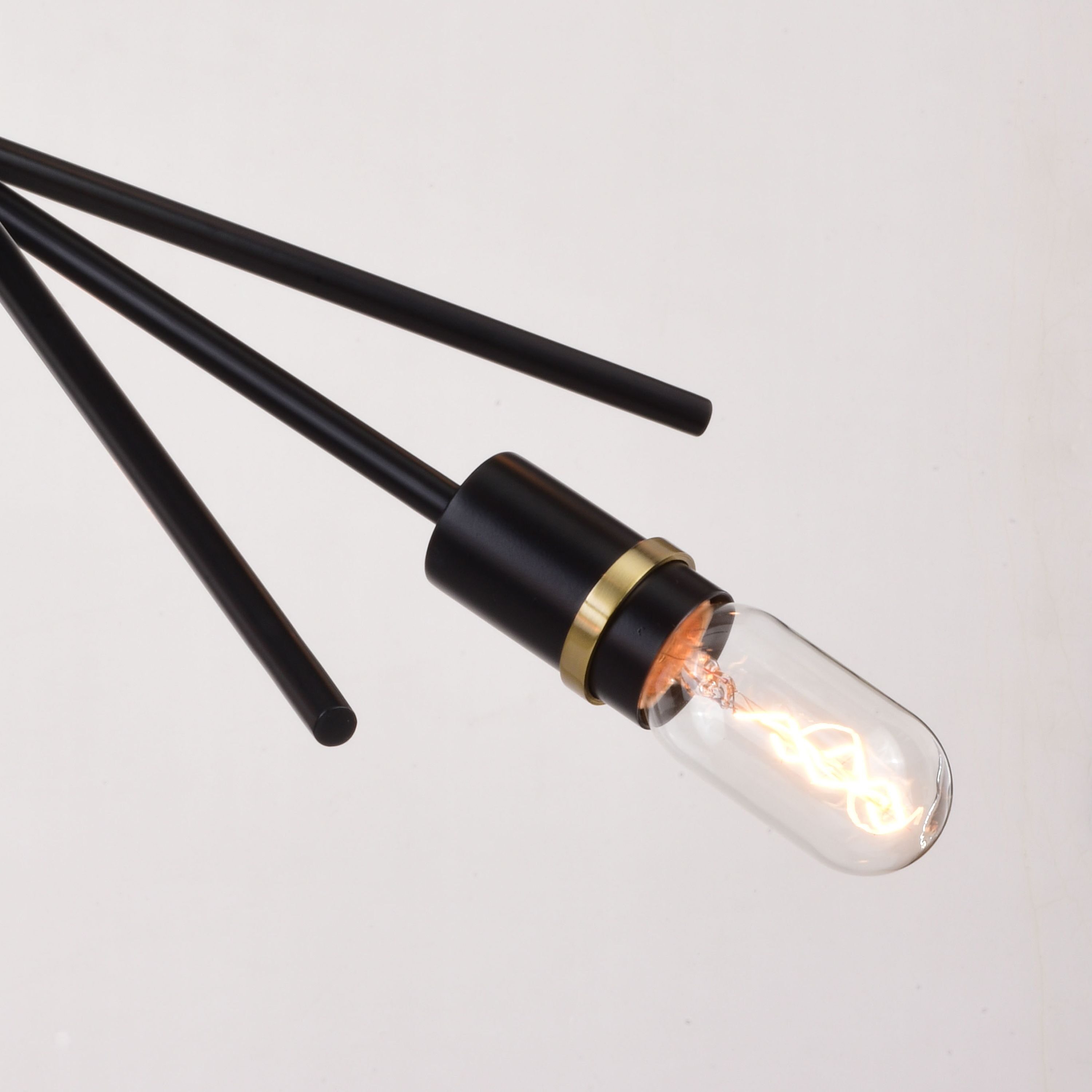 Halsted 29.25" Black and Satin Brass Mid-Century Modern Chandelier