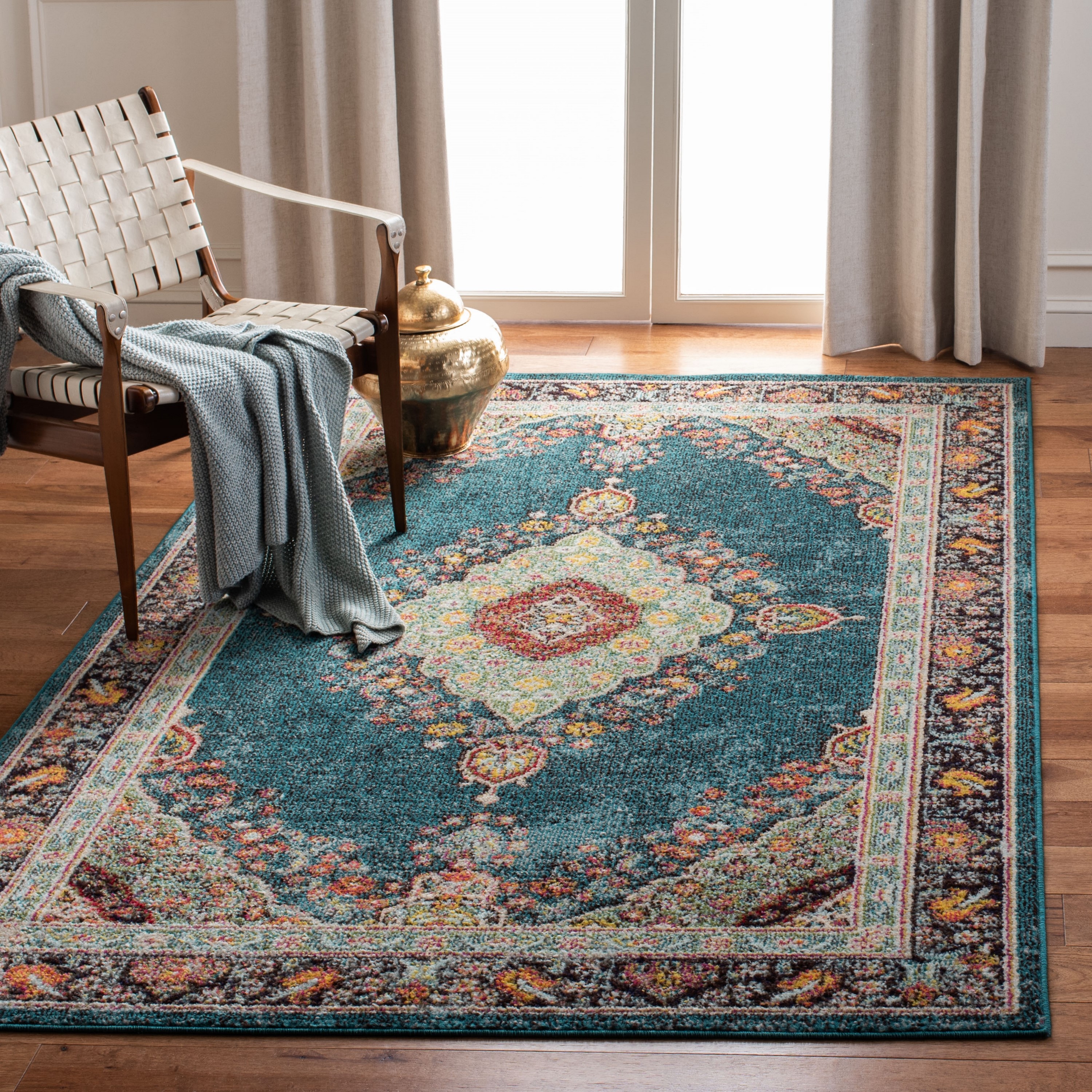 Safavieh MAD252N-9 Madison Tomas 9 x 12 (ft) Loomed Polypropylene Navy/Turquoise Rectangular Indoor Distressed/Overdyed Vintage Area rug