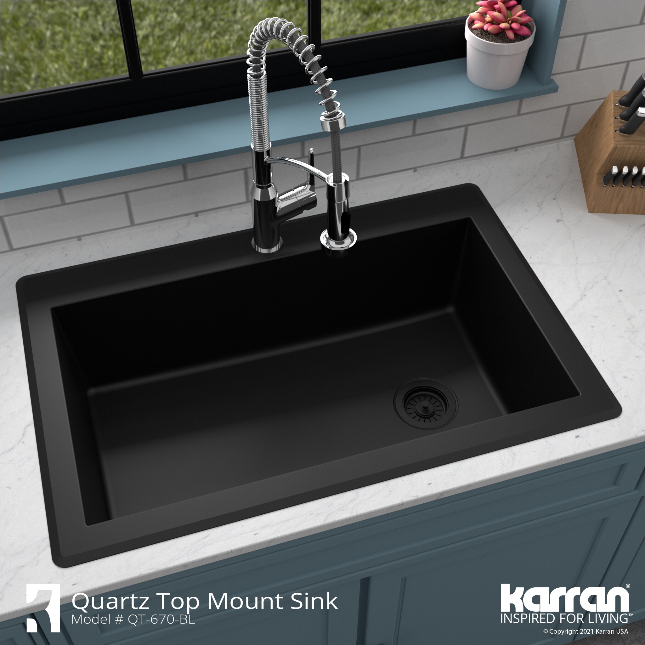 Black Quartz Composite Top Mount Single Bowl Kitchen Sink