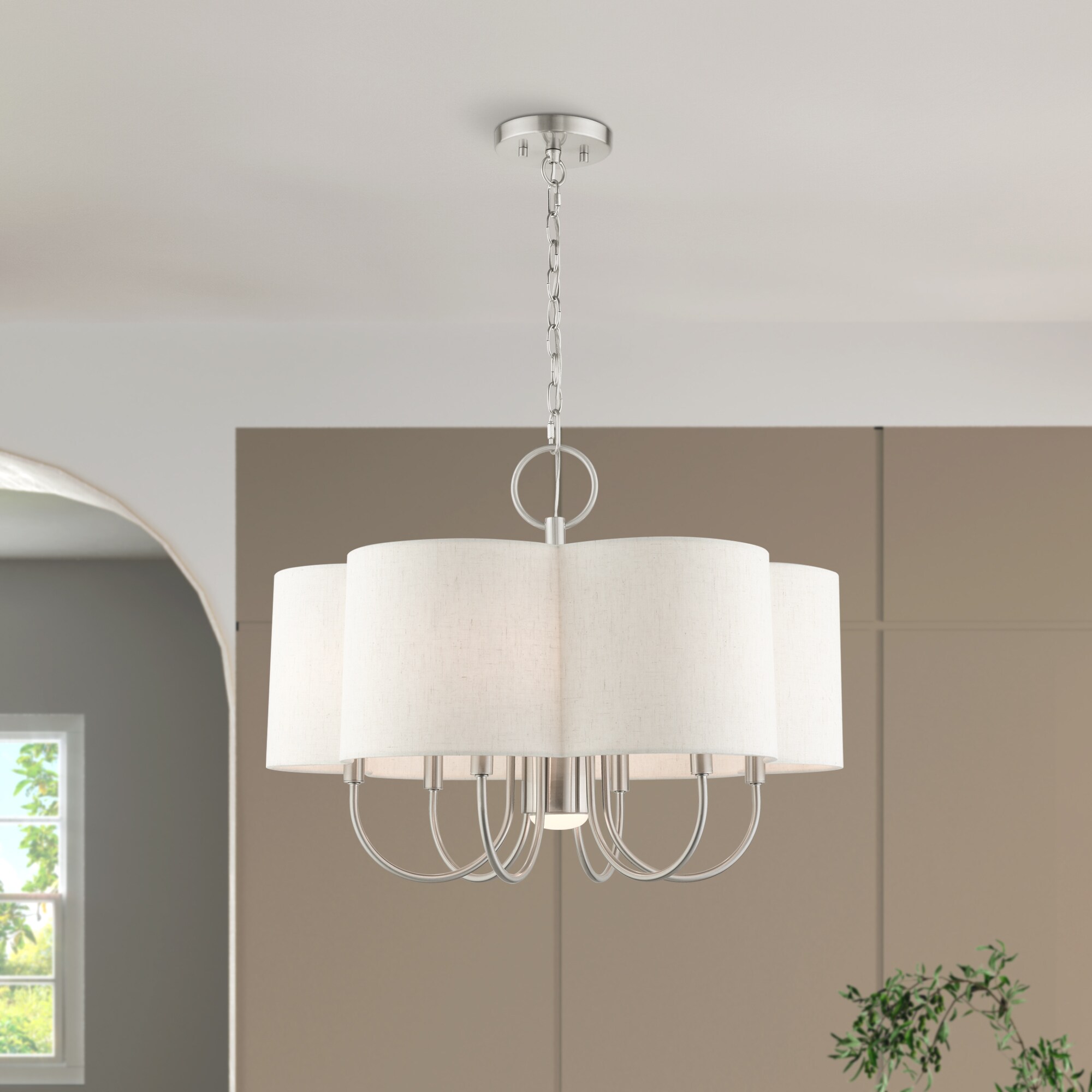 Brushed Nickel 24" Drum Chandelier with Oatmeal Shade