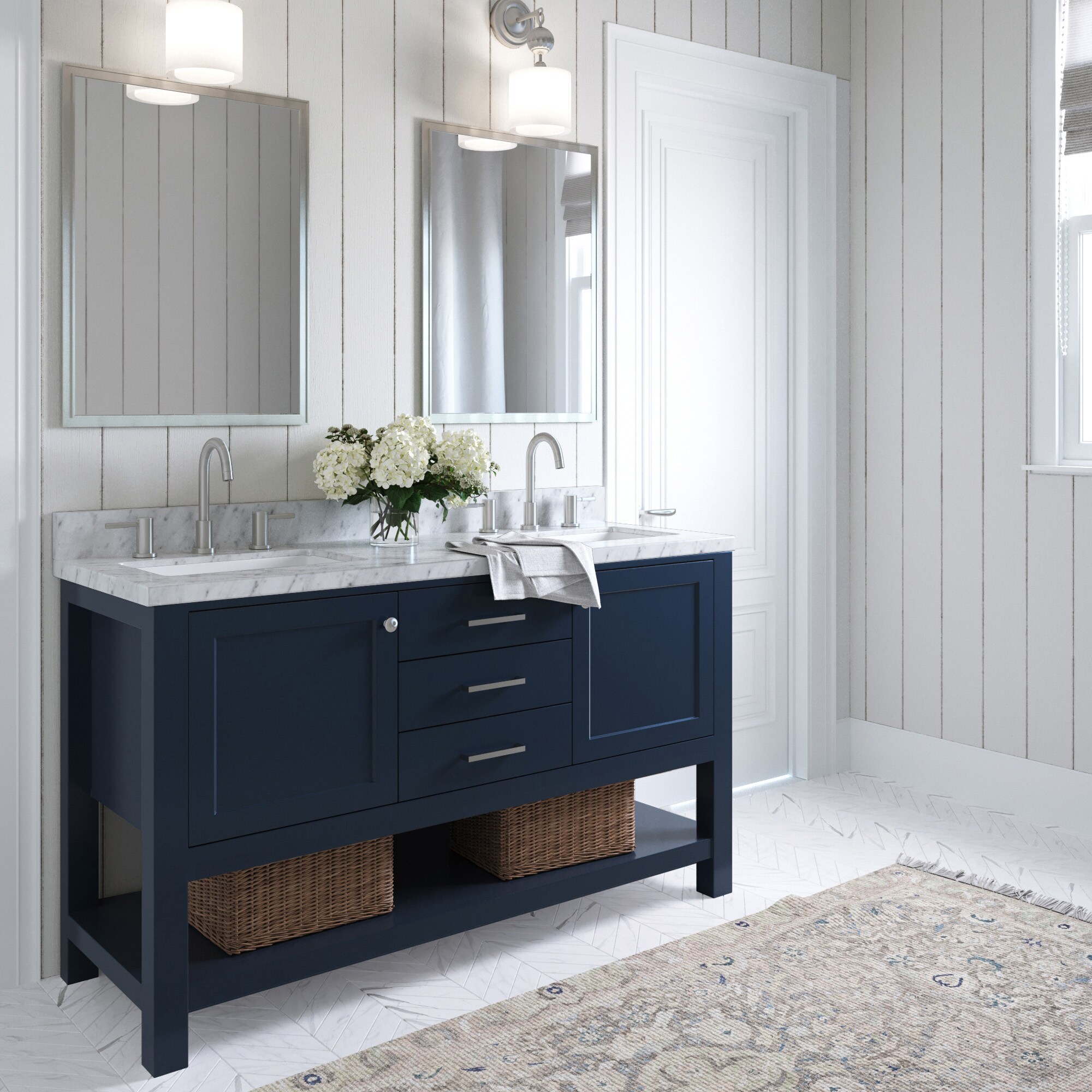 bathroom vanities > Vanities > 61 in. Double Sink  Vanity in Blue Finish and White Quartz and Oval Sink