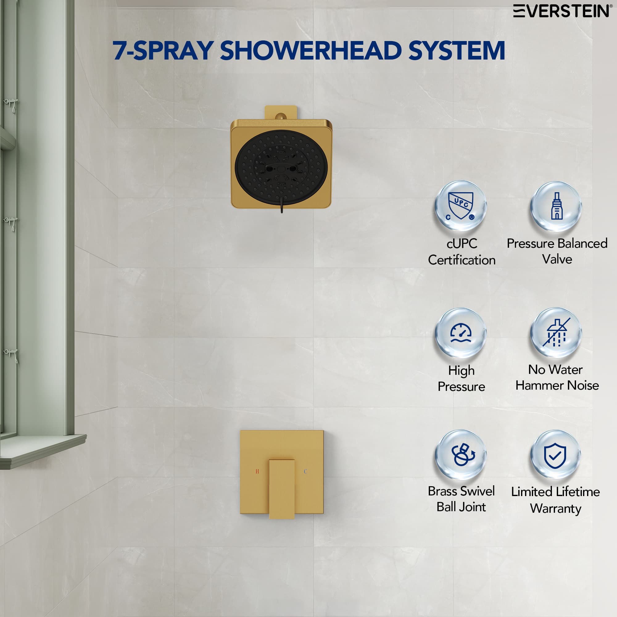 EVERSTEIN SFS-1130-GD Showerhead-Bar-Panels - View #7