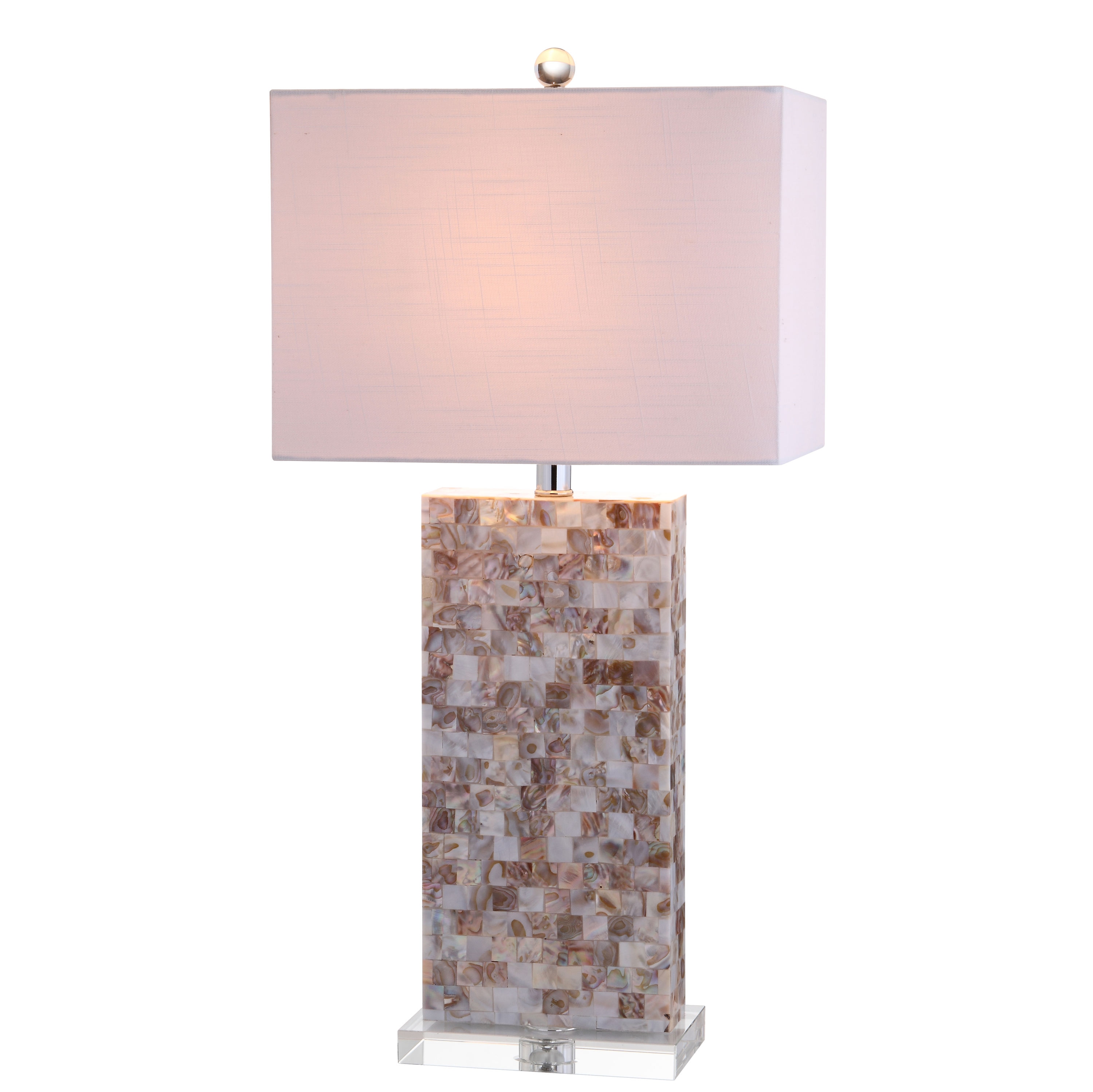 Natural Capiz Shell and Chrome Rectangle Nightstand Lamp