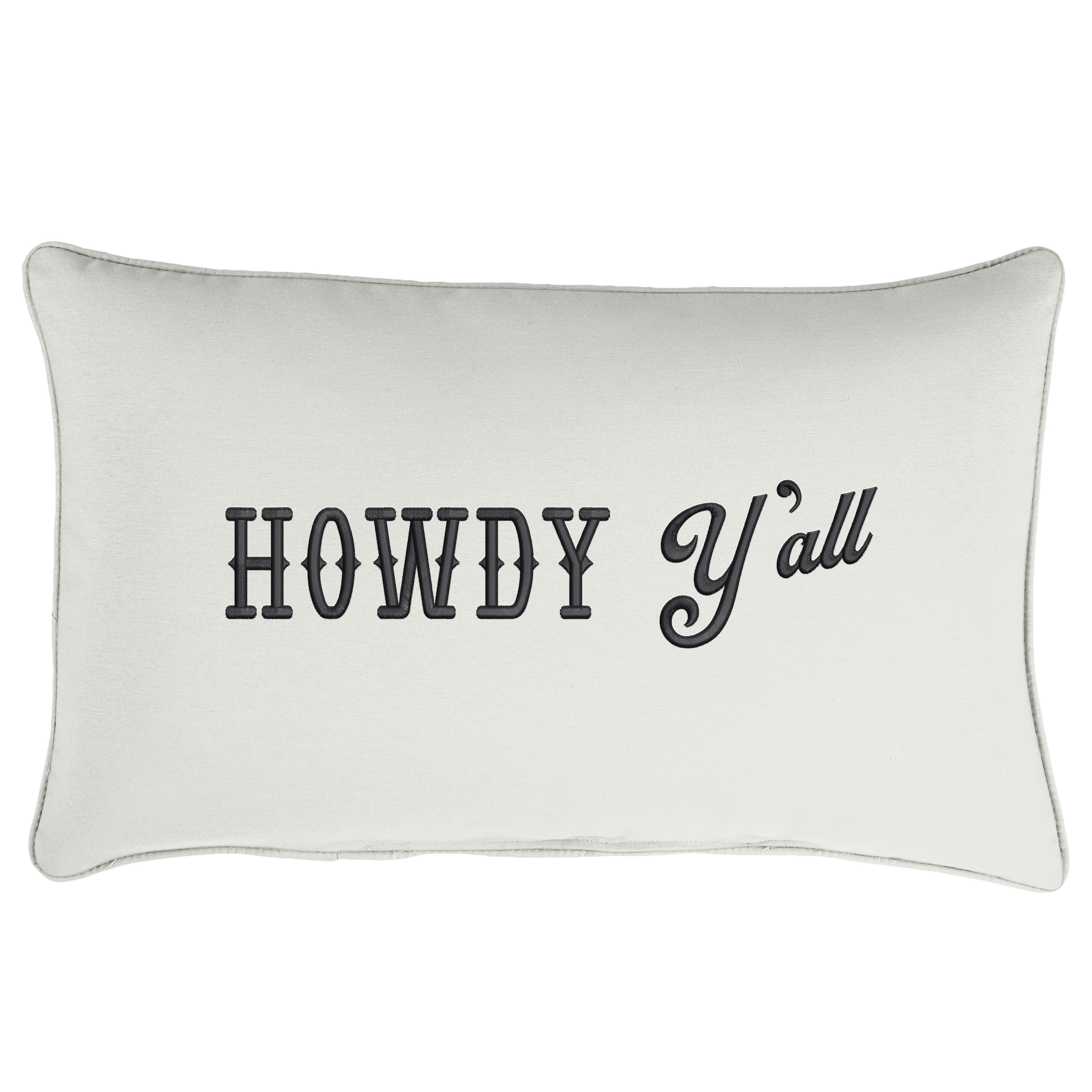 Mozaic Company LWS815621SP Noble Grey Indoor/Outdoor Cast Silver Lumbar Embroidered Pillow Howdy Yall